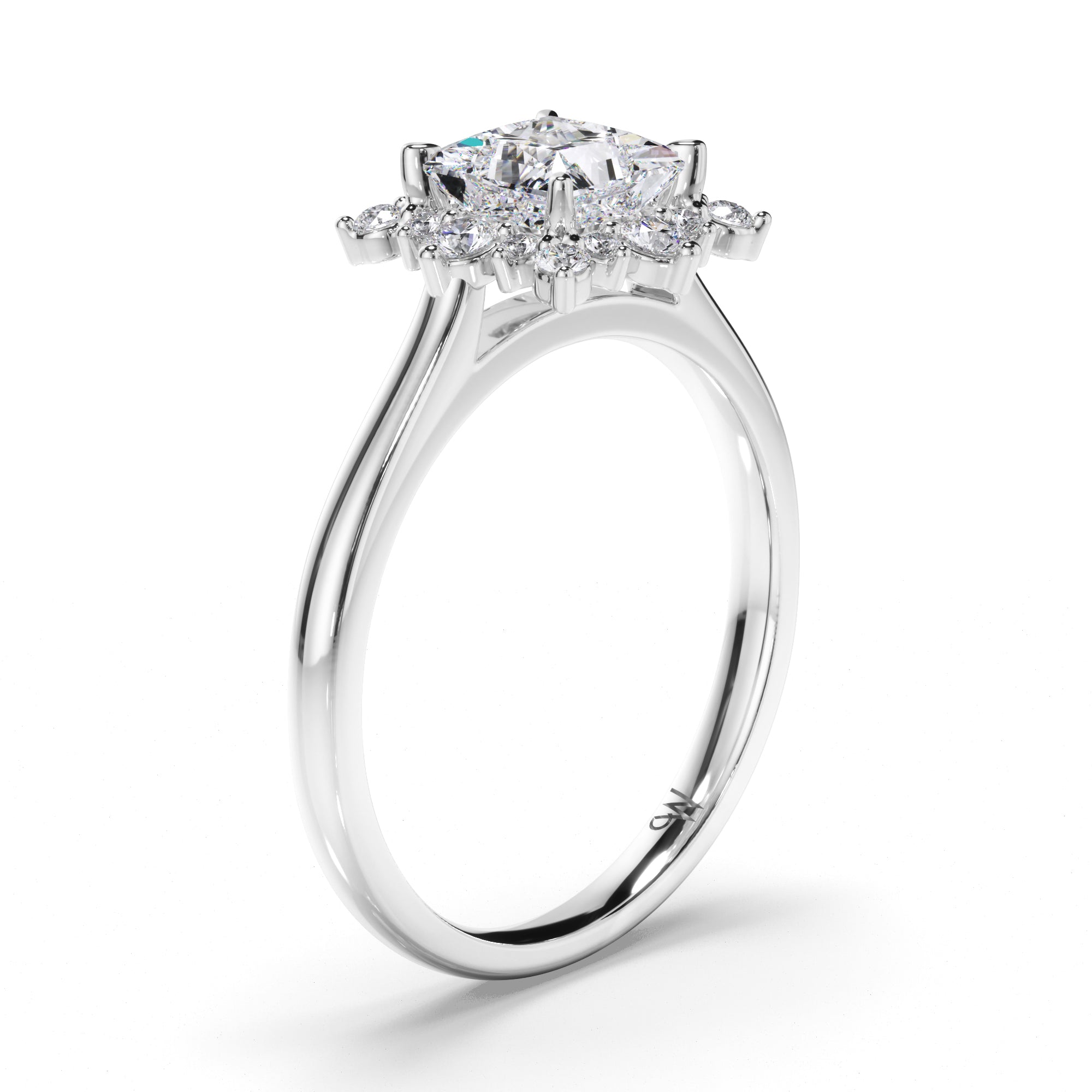 Princess Cut Diamond Engagement Ring with Scattered Halo