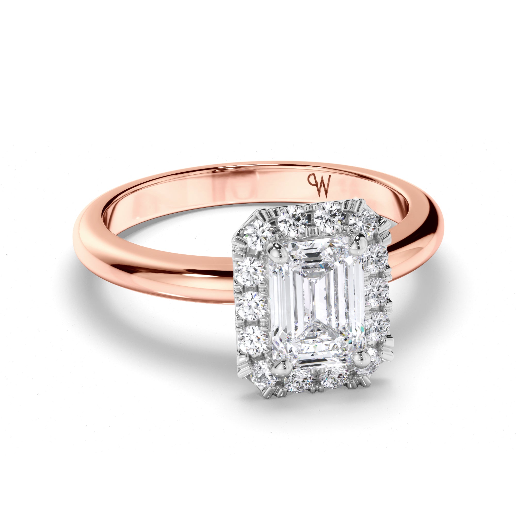 Emerald Cut Diamond Engagement Ring with Cut Claw Diamond Halo