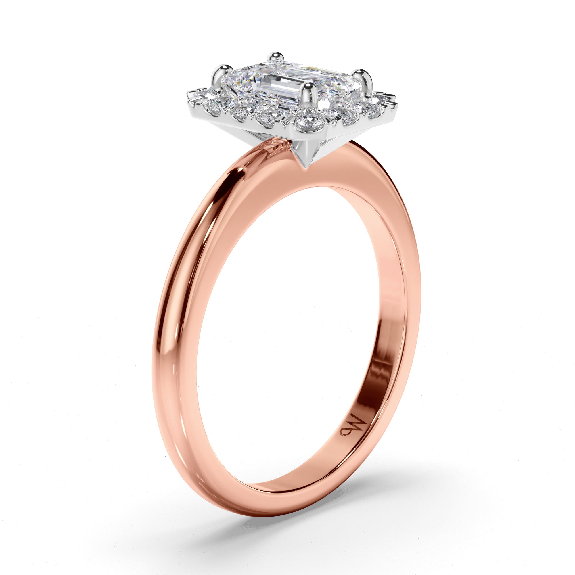 Emerald Cut Diamond Engagement Ring with Cut Claw Diamond Halo