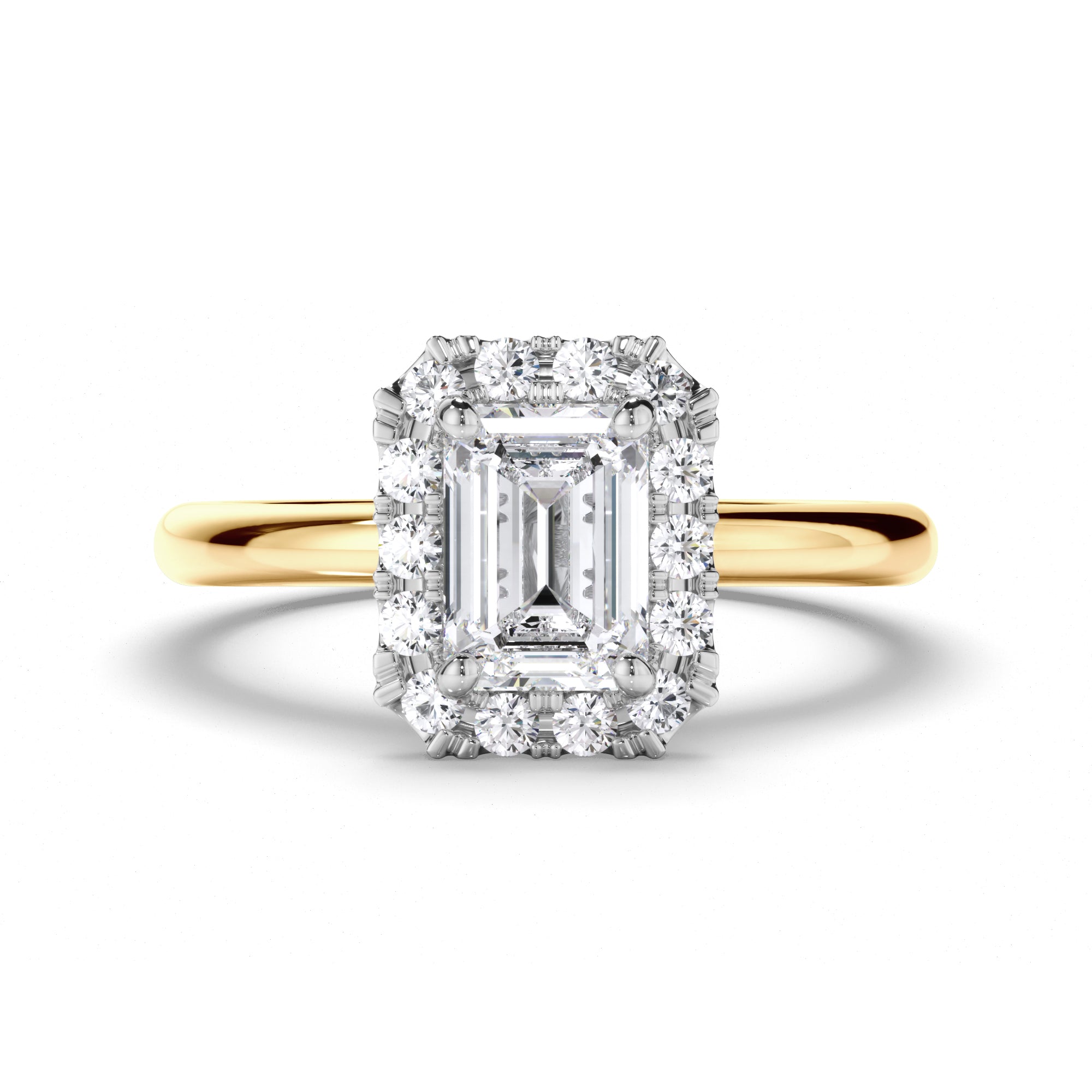 Emerald Cut Diamond Engagement Ring with Cut Claw Diamond Halo