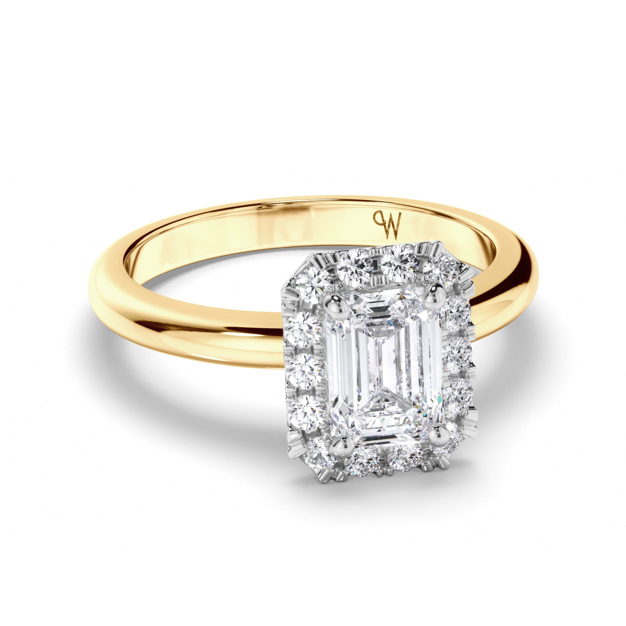 Emerald Cut Diamond Engagement Ring with Cut Claw Diamond Halo