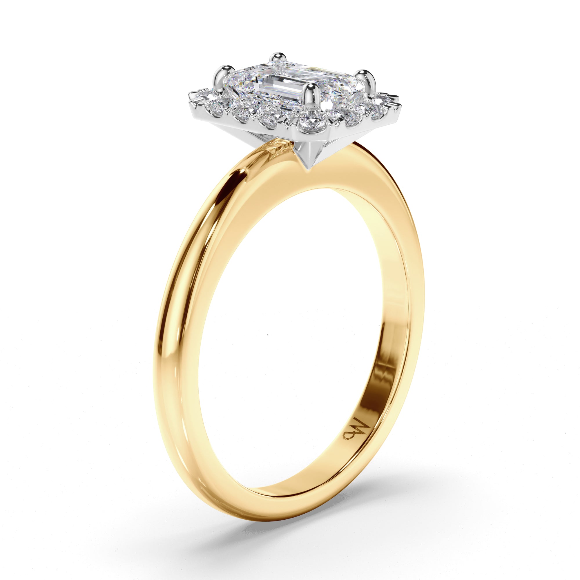 Emerald Cut Diamond Engagement Ring with Cut Claw Diamond Halo