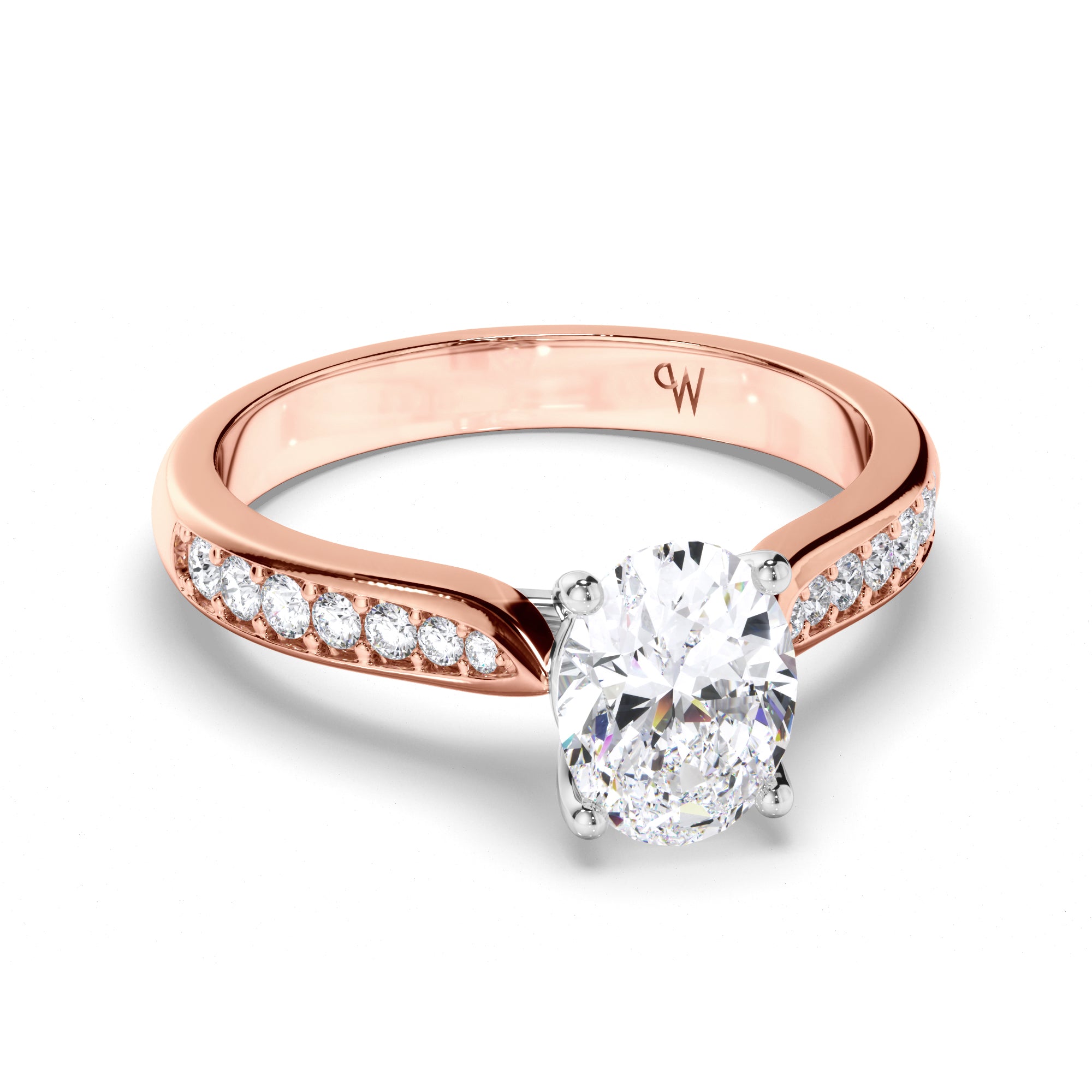 Oval Diamond Engagement Ring with Bead Set Diamond Band