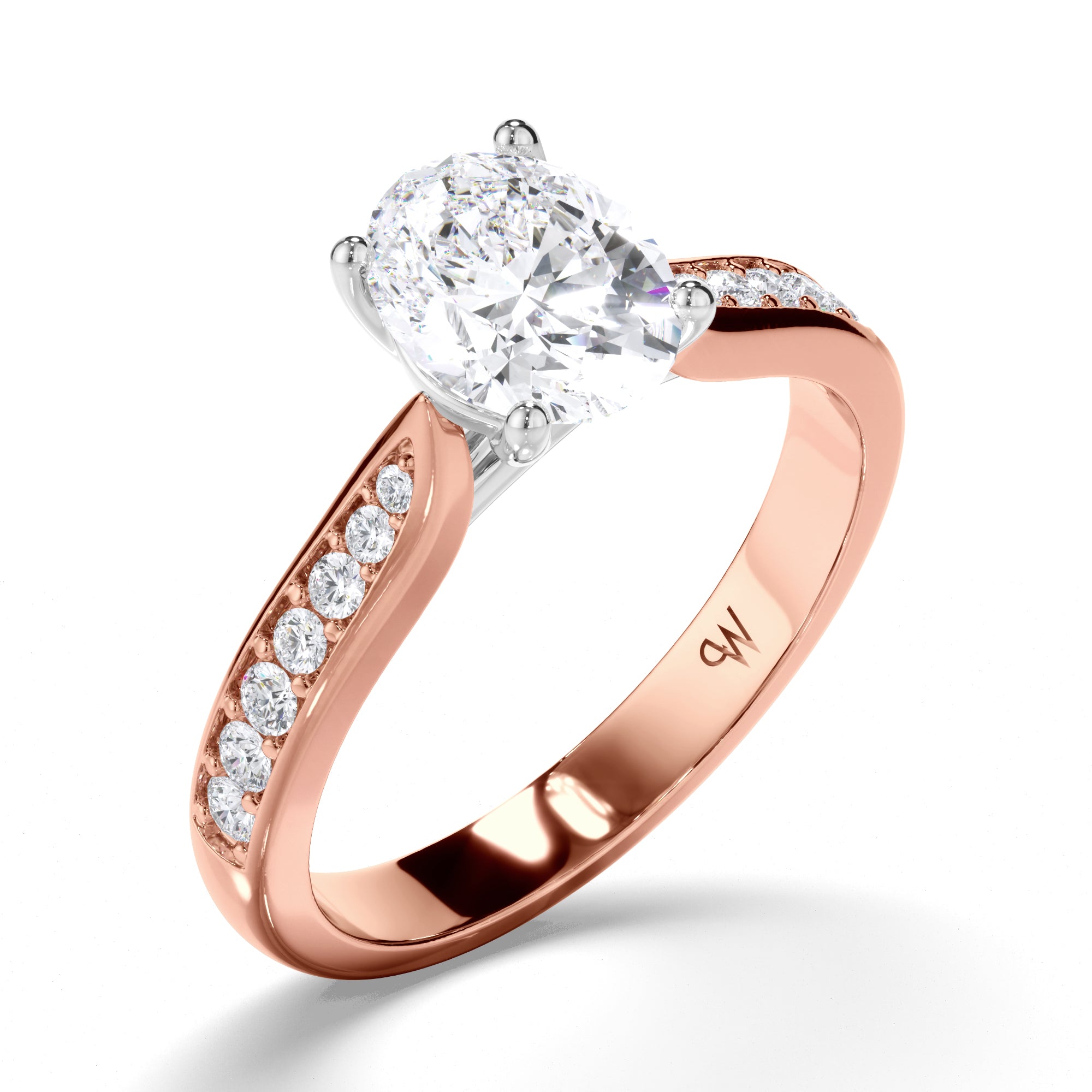 Oval Diamond Engagement Ring with Bead Set Diamond Band
