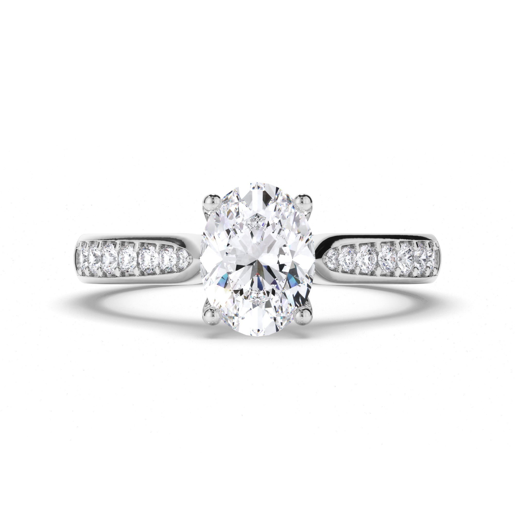 Oval Diamond Engagement Ring with Bead Set Diamond Band