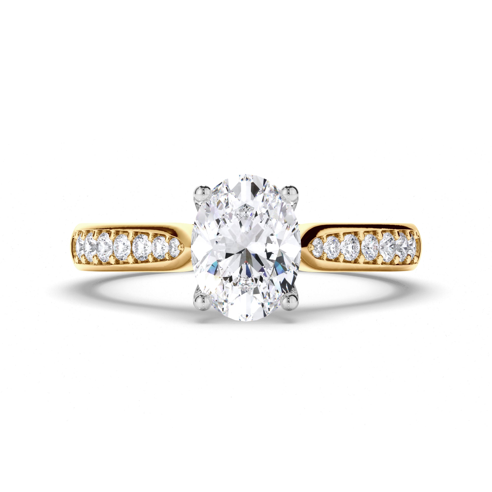 Oval Diamond Engagement Ring with Bead Set Diamond Band