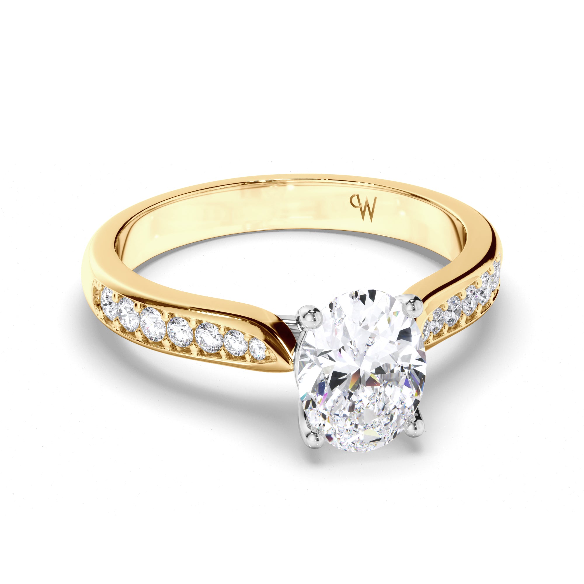 Oval Diamond Engagement Ring with Bead Set Diamond Band