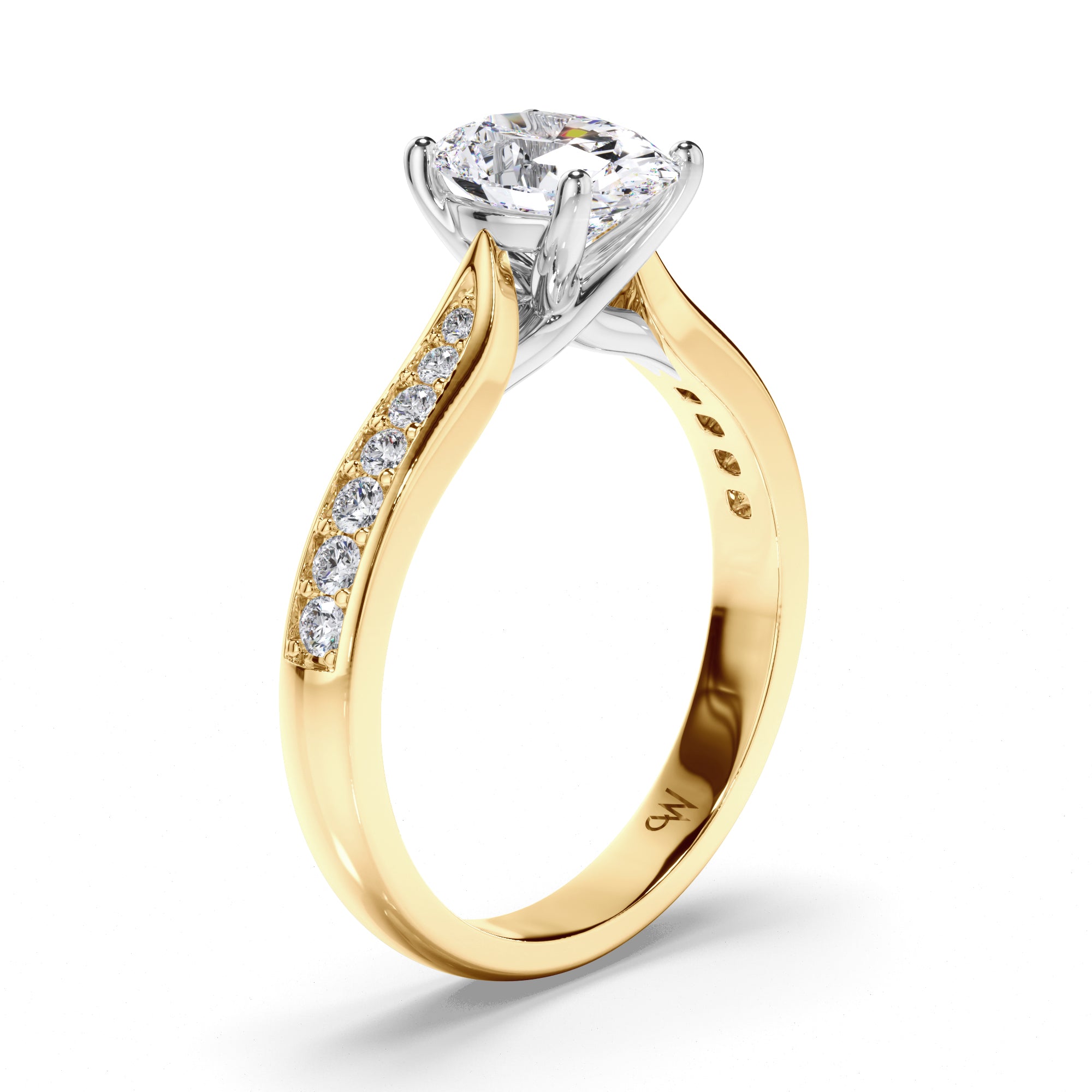 Oval Diamond Engagement Ring with Bead Set Diamond Band