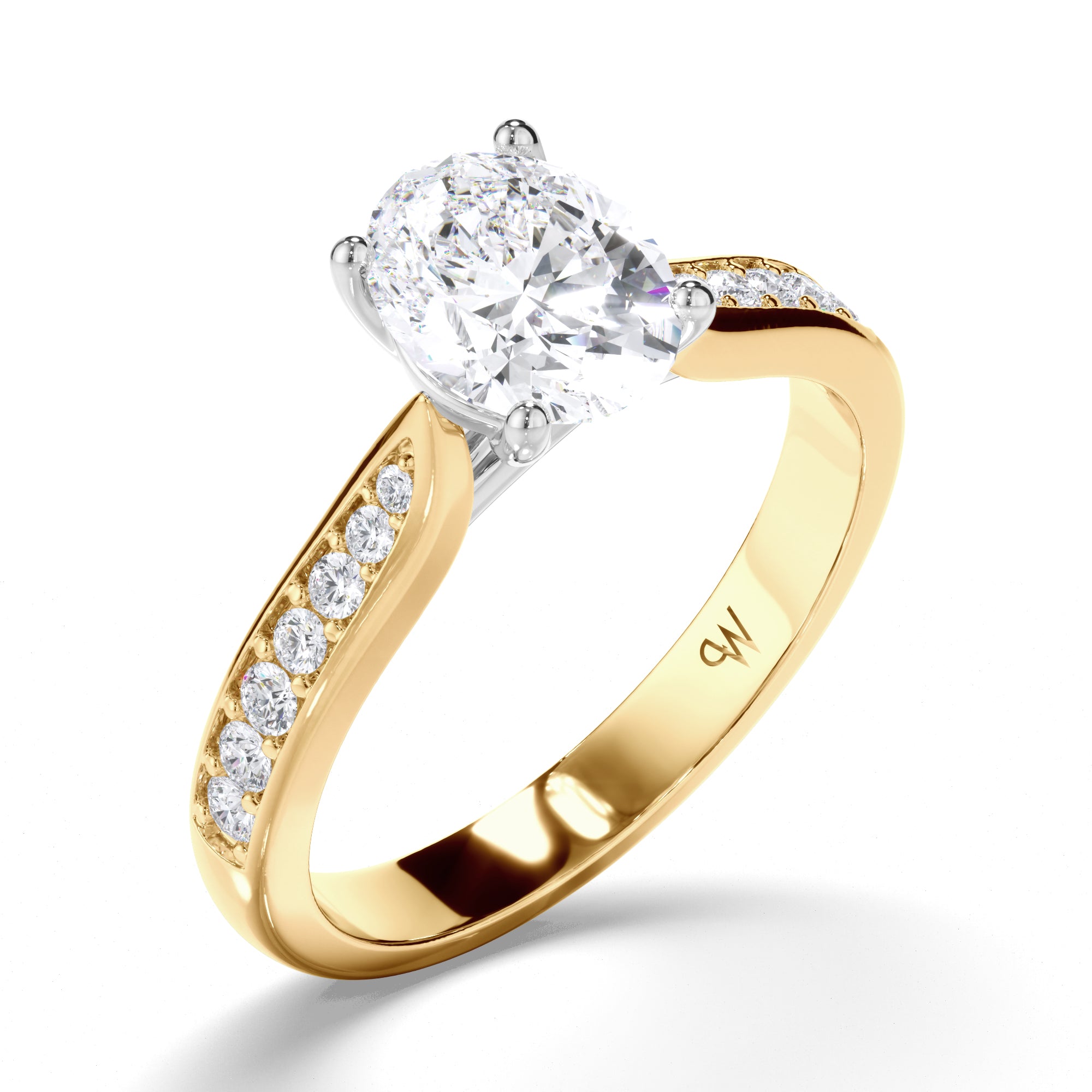 Oval Diamond Engagement Ring with Bead Set Diamond Band