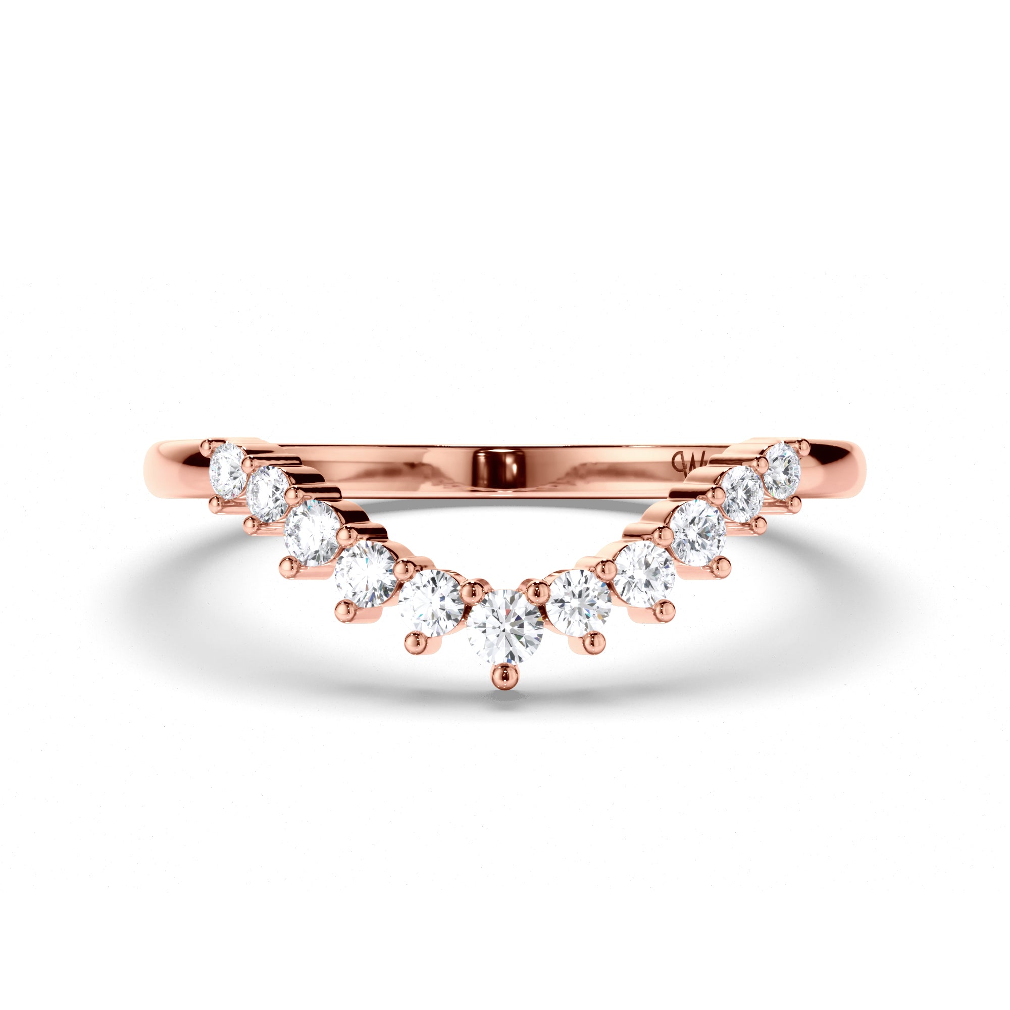 Curved Round Brilliant Cut Diamond Wedding Ring