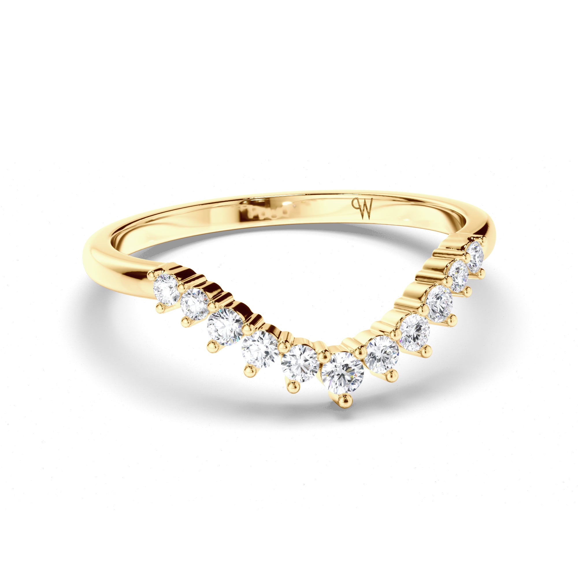 Curved Round Brilliant Cut Diamond Wedding Ring