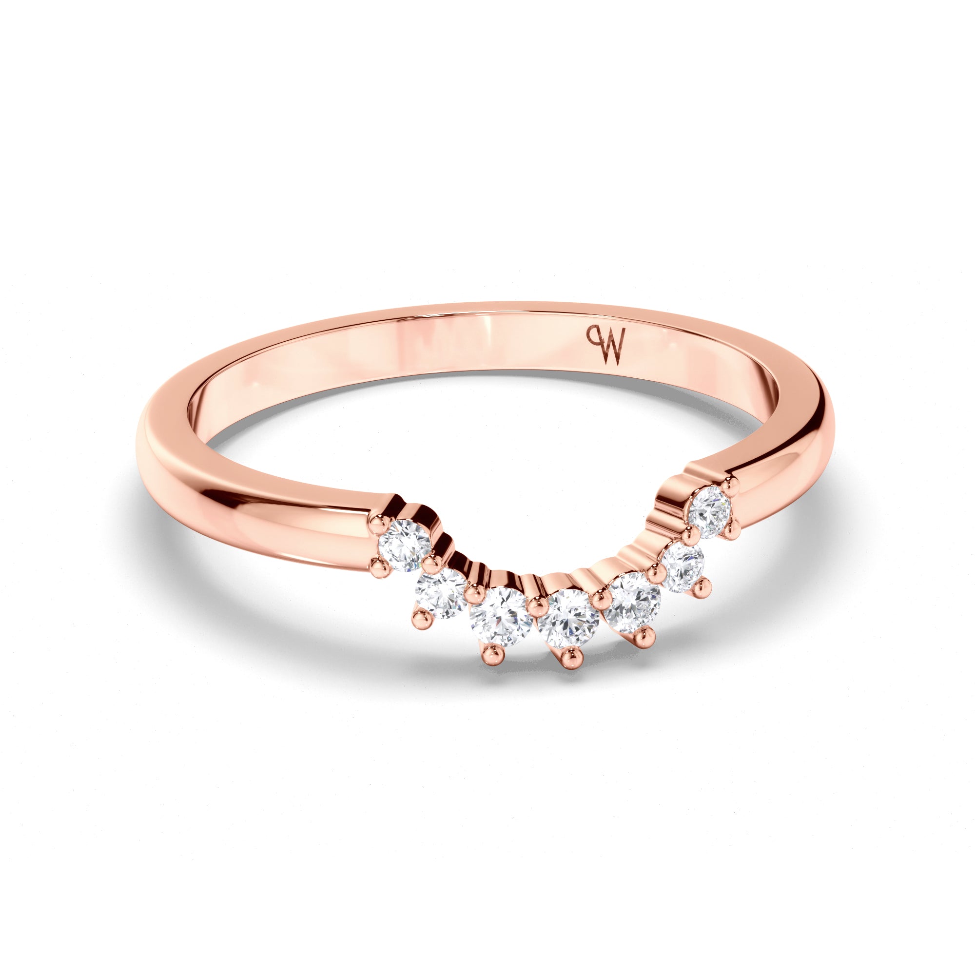 Curved Round Brilliant Cut Diamond Wedding Ring