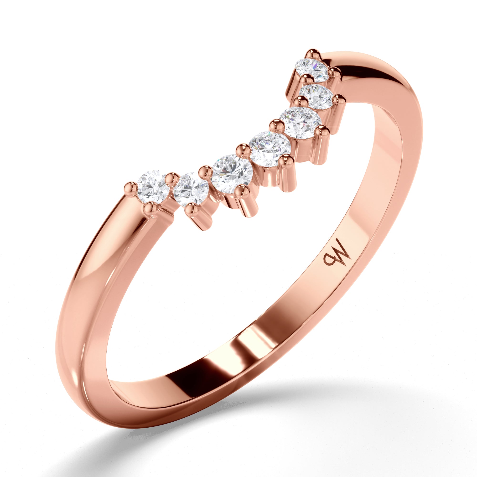 Curved Round Brilliant Cut Diamond Wedding Ring