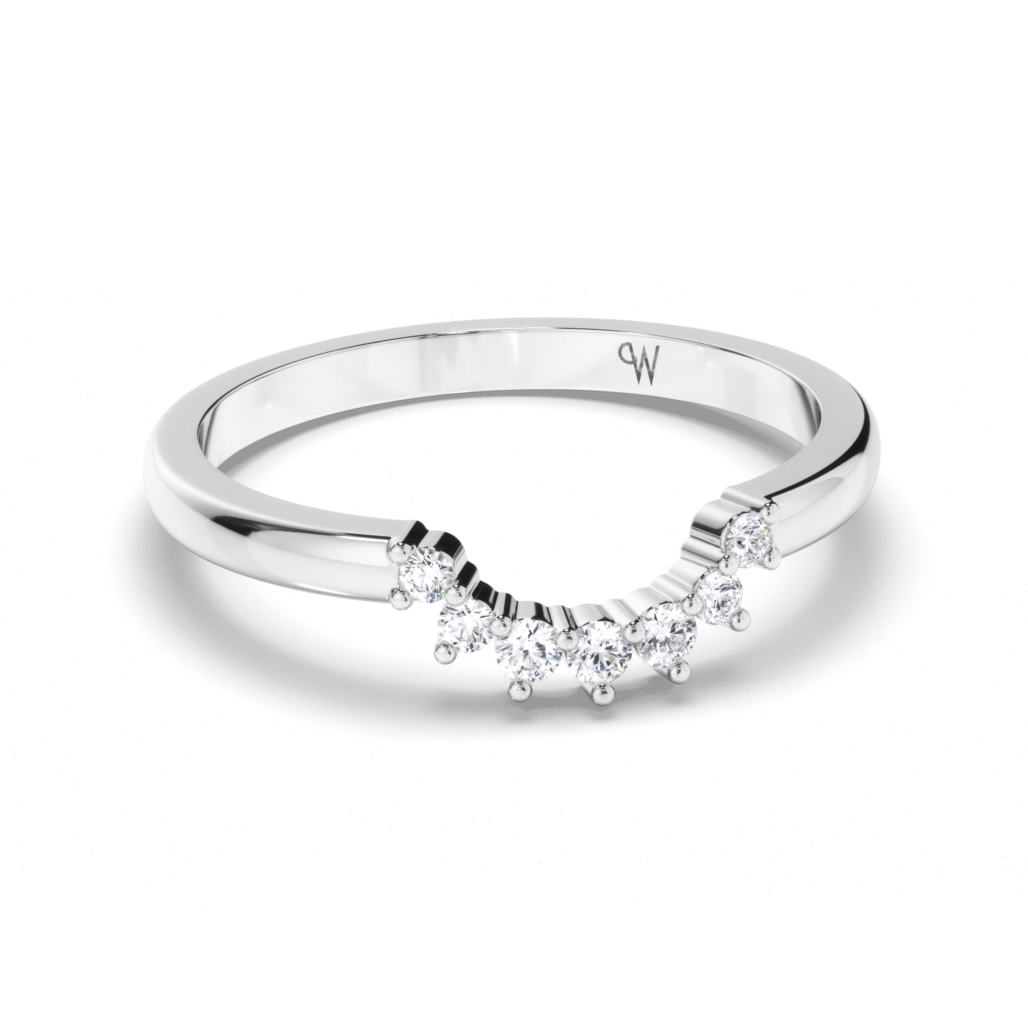 Curved Round Brilliant Cut Diamond Wedding Ring