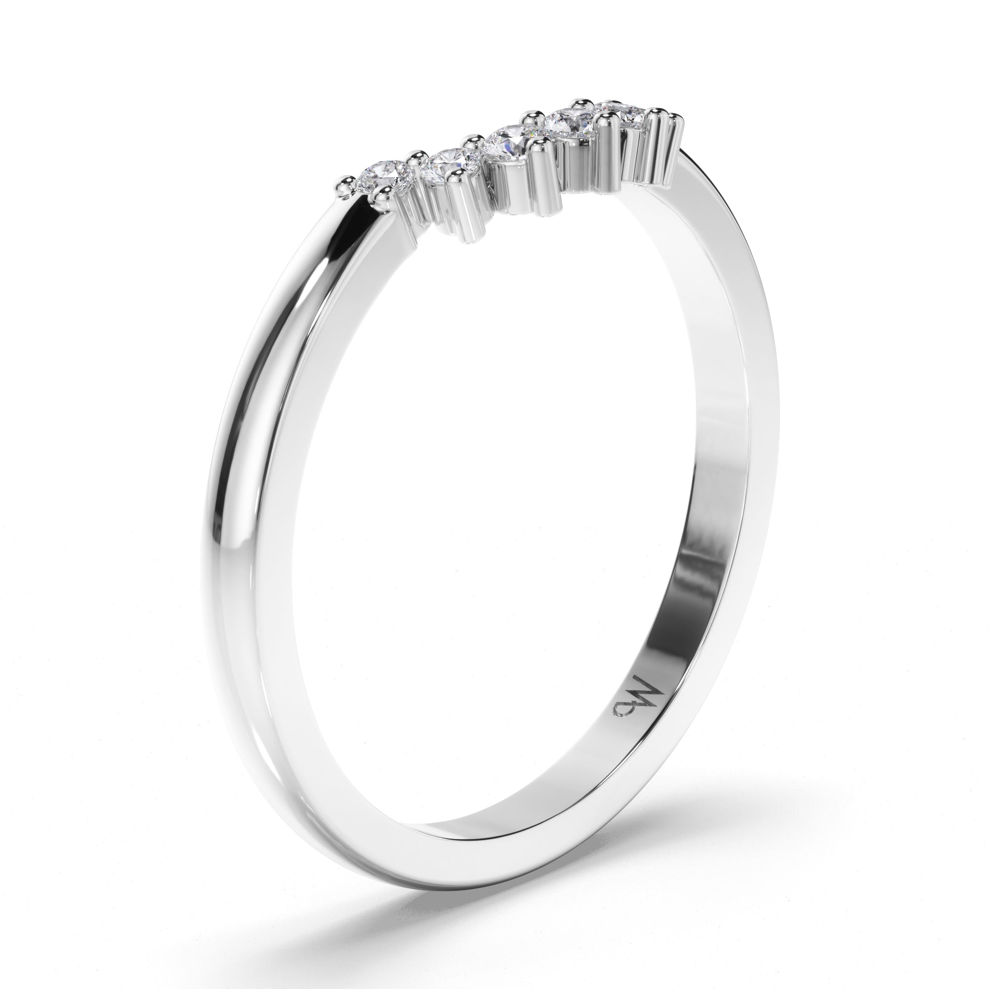 Curved Round Brilliant Cut Diamond Wedding Ring