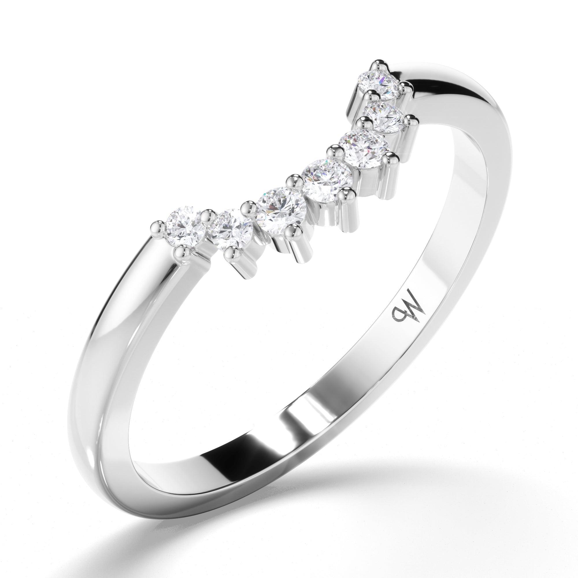 Curved Round Brilliant Cut Diamond Wedding Ring
