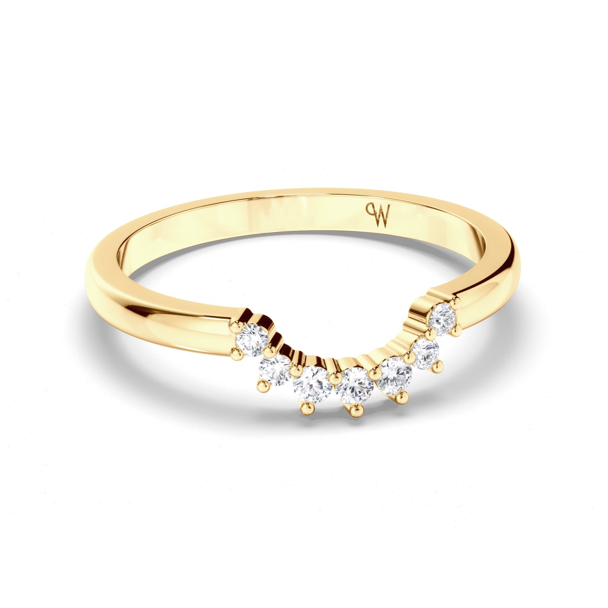 Curved Round Brilliant Cut Diamond Wedding Ring