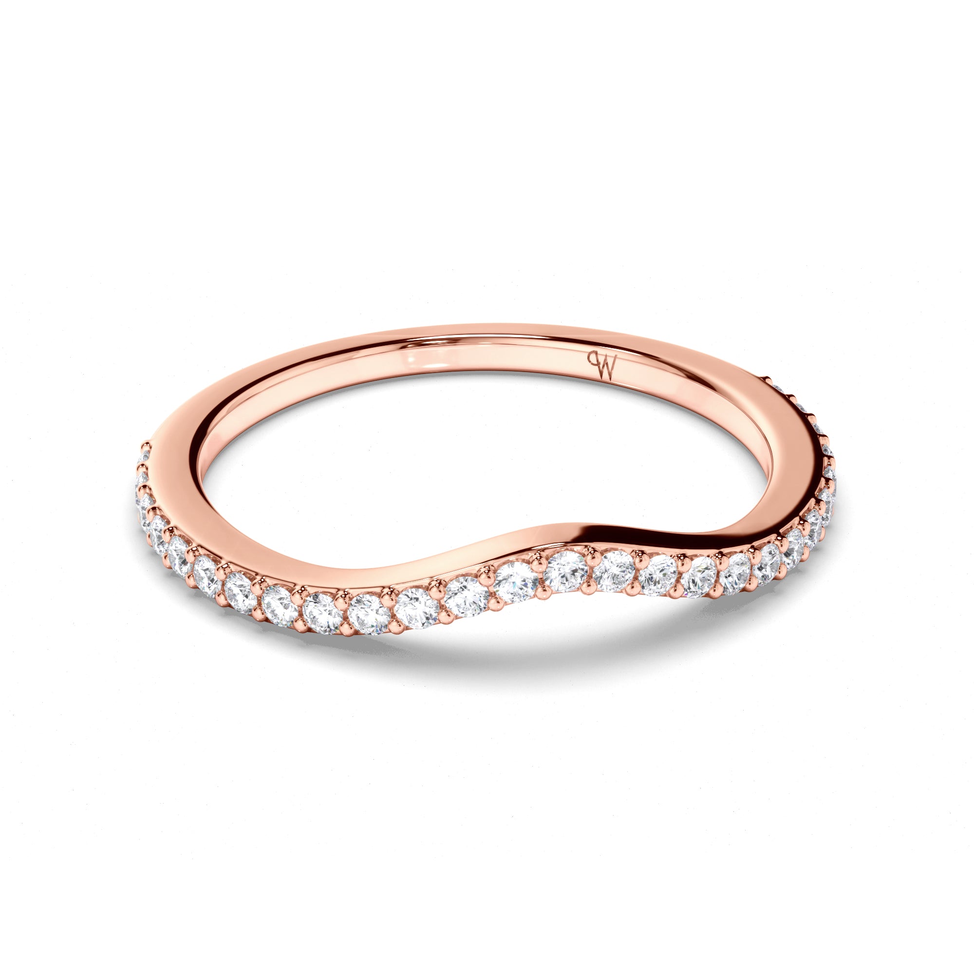 Bead Set Curved Diamond Wedding Ring