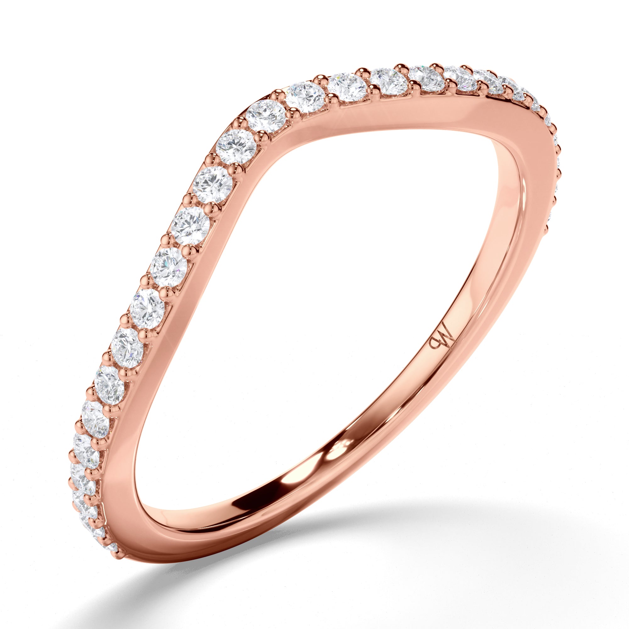 Bead Set Curved Diamond Wedding Ring