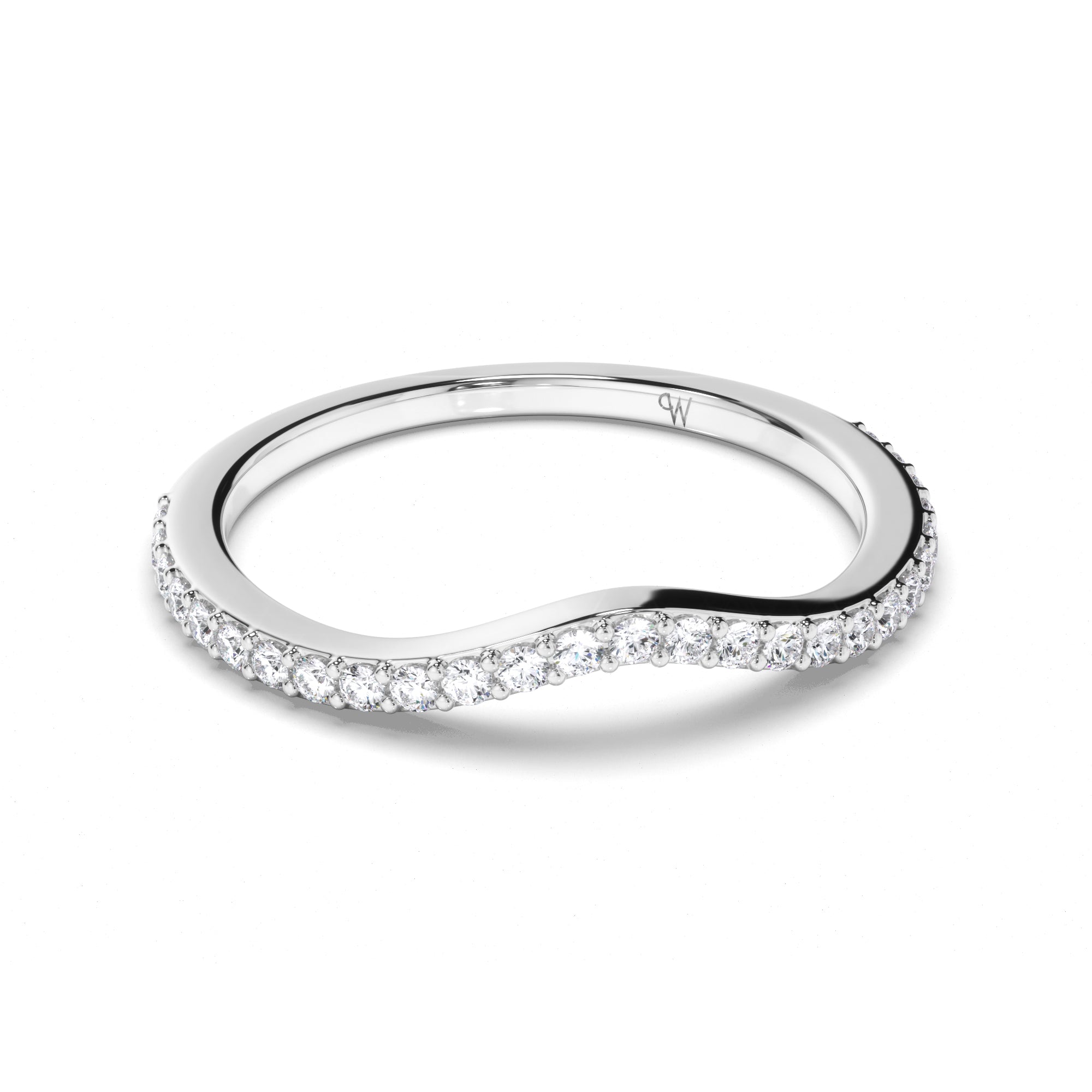 Bead Set Curved Diamond Wedding Ring