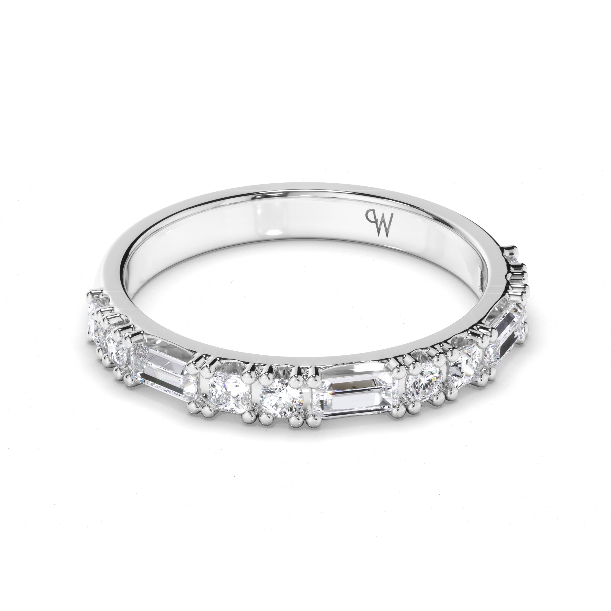 Baguette, Princess and Round Brilliant Cut Diamond Wedding Ring