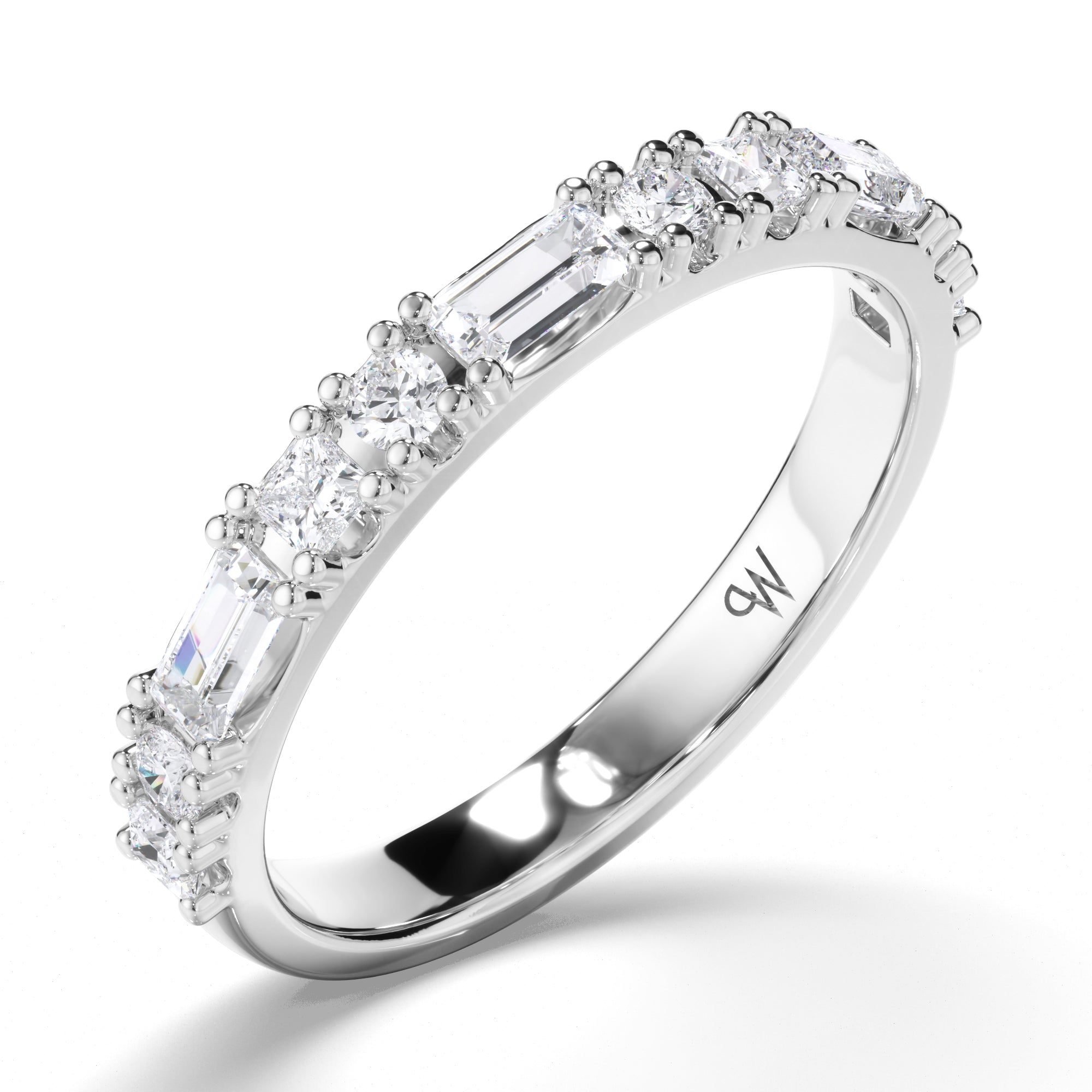Baguette, Princess and Round Brilliant Cut Diamond Wedding Ring