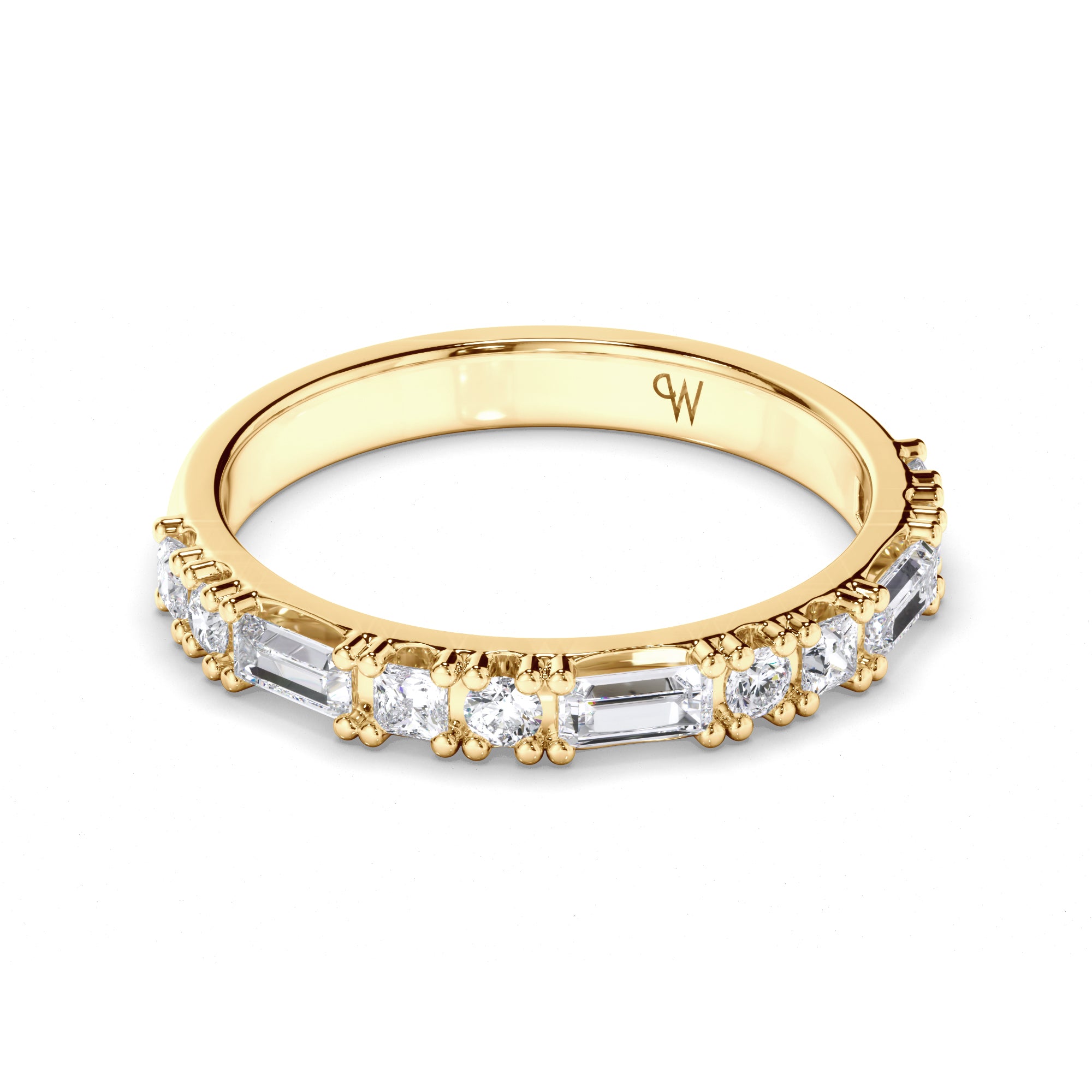 Baguette, Princess and Round Brilliant Cut Diamond Wedding Ring