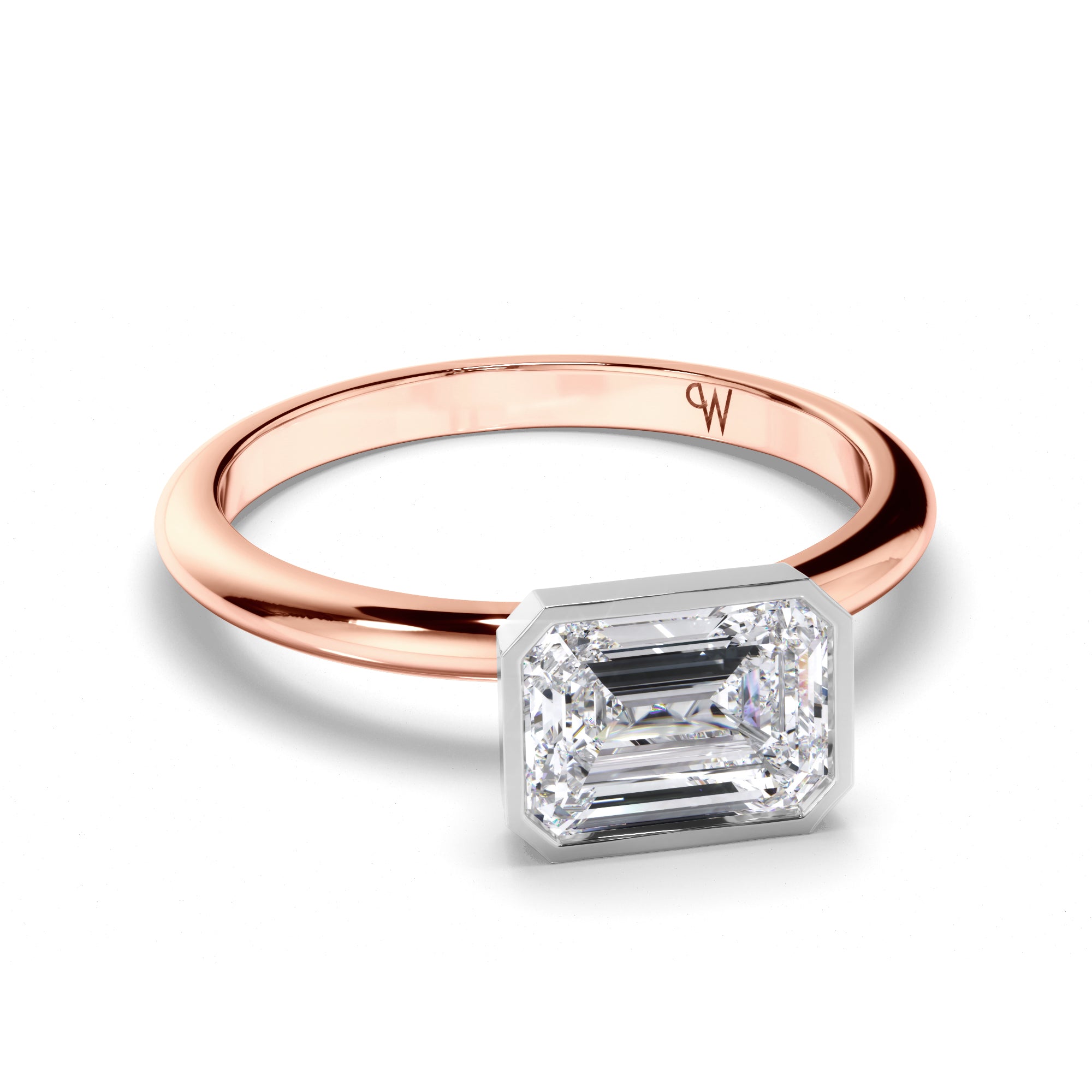 Emerald Cut Diamond Bezel Set Engagement Ring