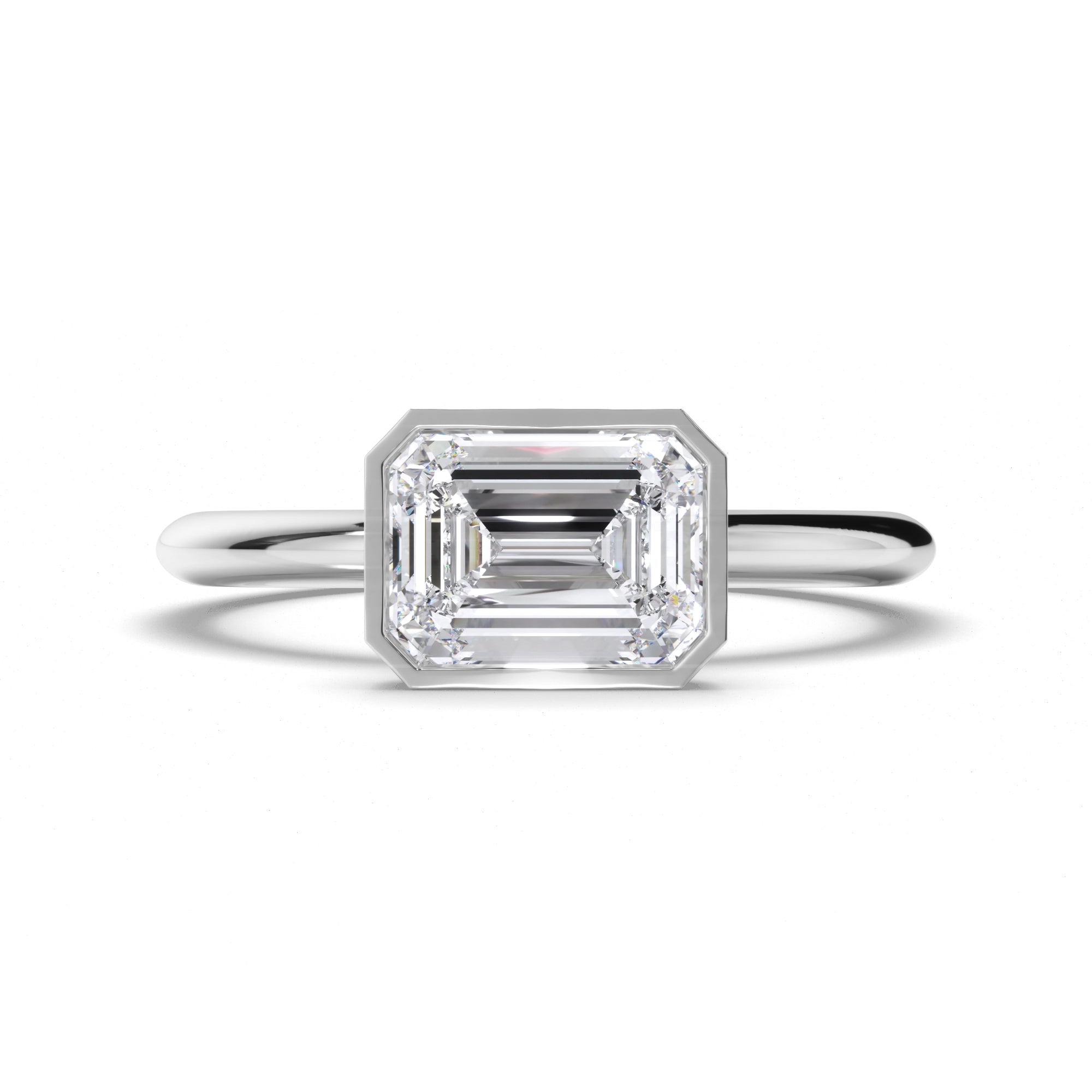 Emerald Cut Diamond Bezel Set Engagement Ring