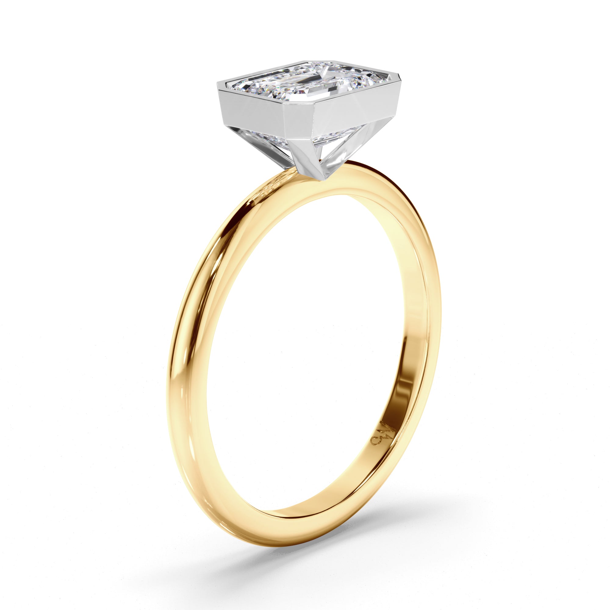 Emerald Cut Diamond Bezel Set Engagement Ring