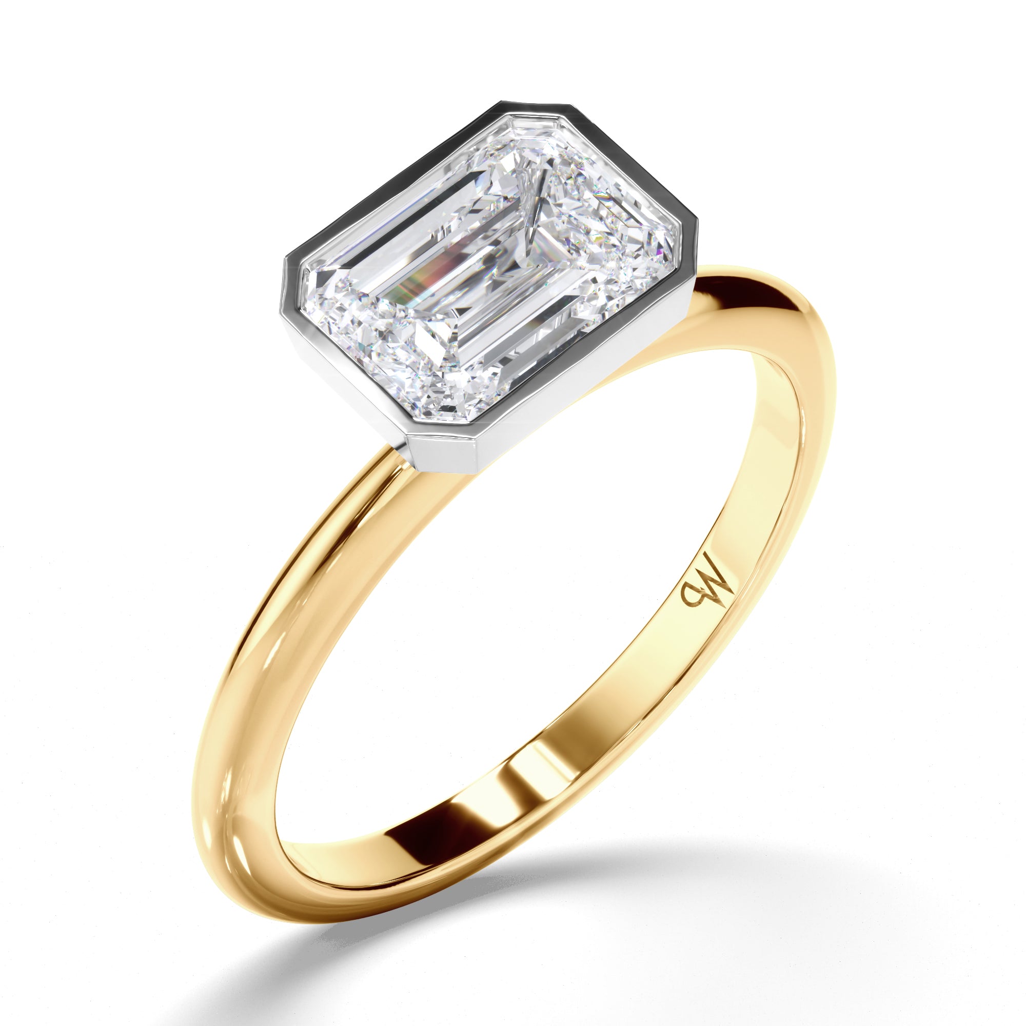Emerald Cut Diamond Bezel Set Engagement Ring