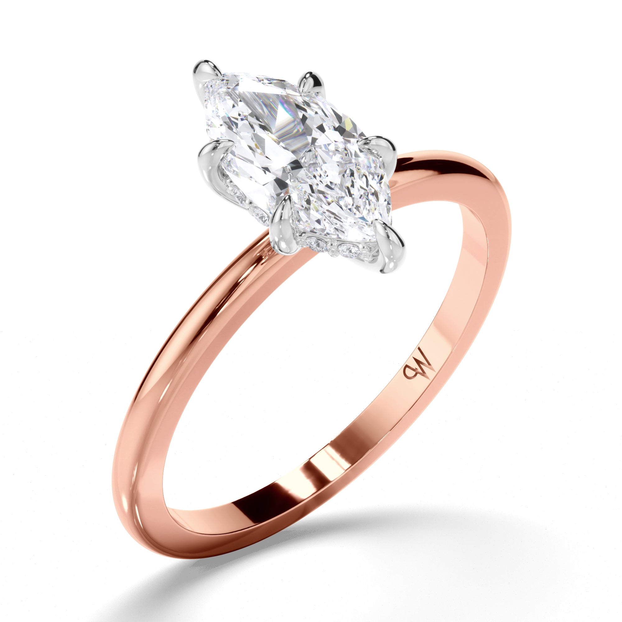 Marquise Diamond Engagement Ring with Hidden Halo