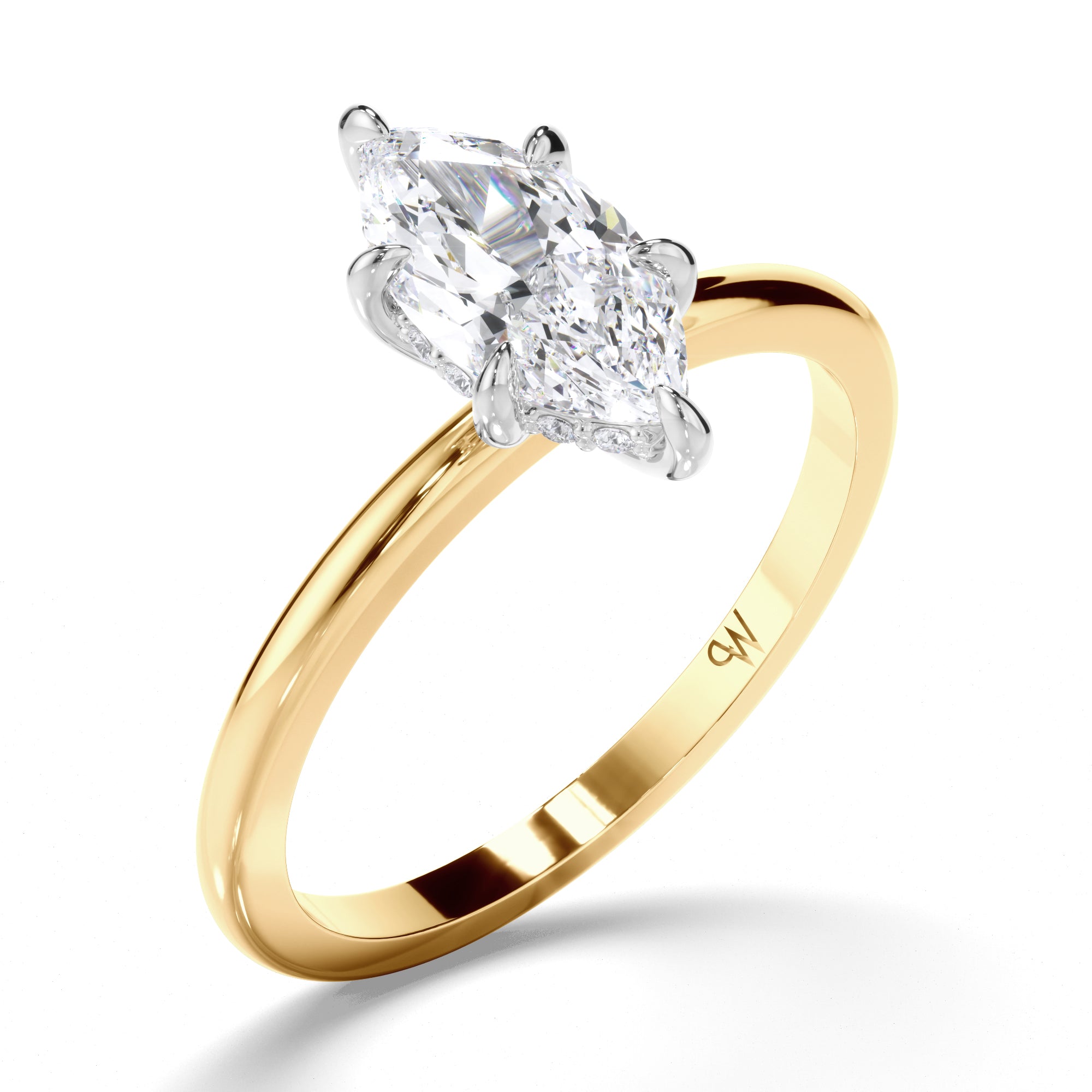 Marquise Diamond Engagement Ring with Hidden Halo