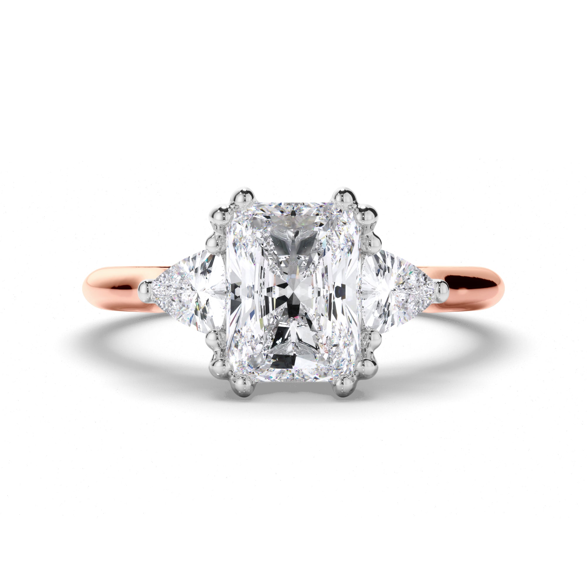 Radiant Diamond Trilogy Engagement Ring with Trilliant Sides