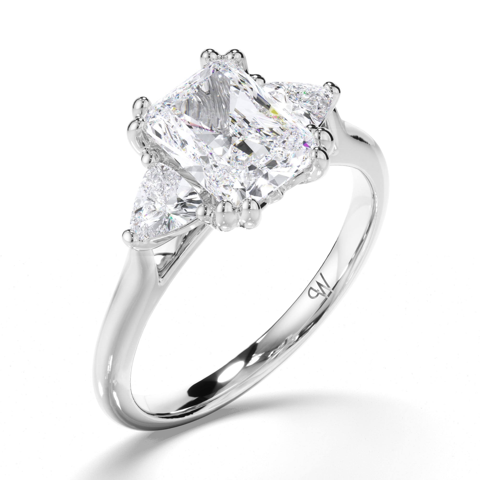 Radiant Diamond Trilogy Engagement Ring with Trilliant Sides