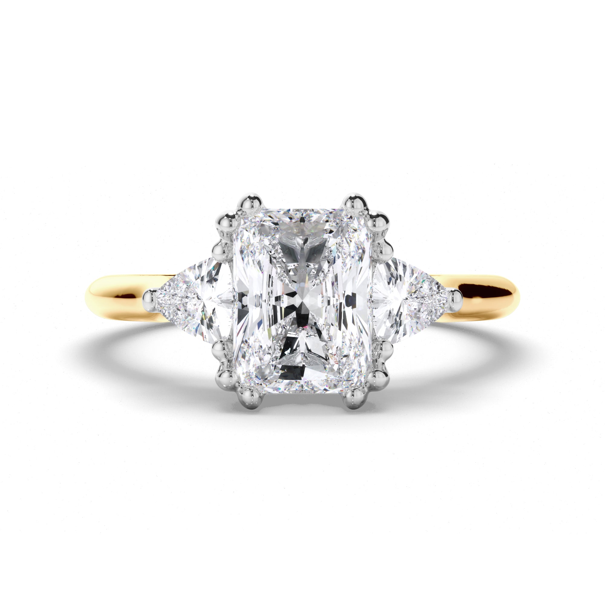 Radiant Diamond Trilogy Engagement Ring with Trilliant Sides