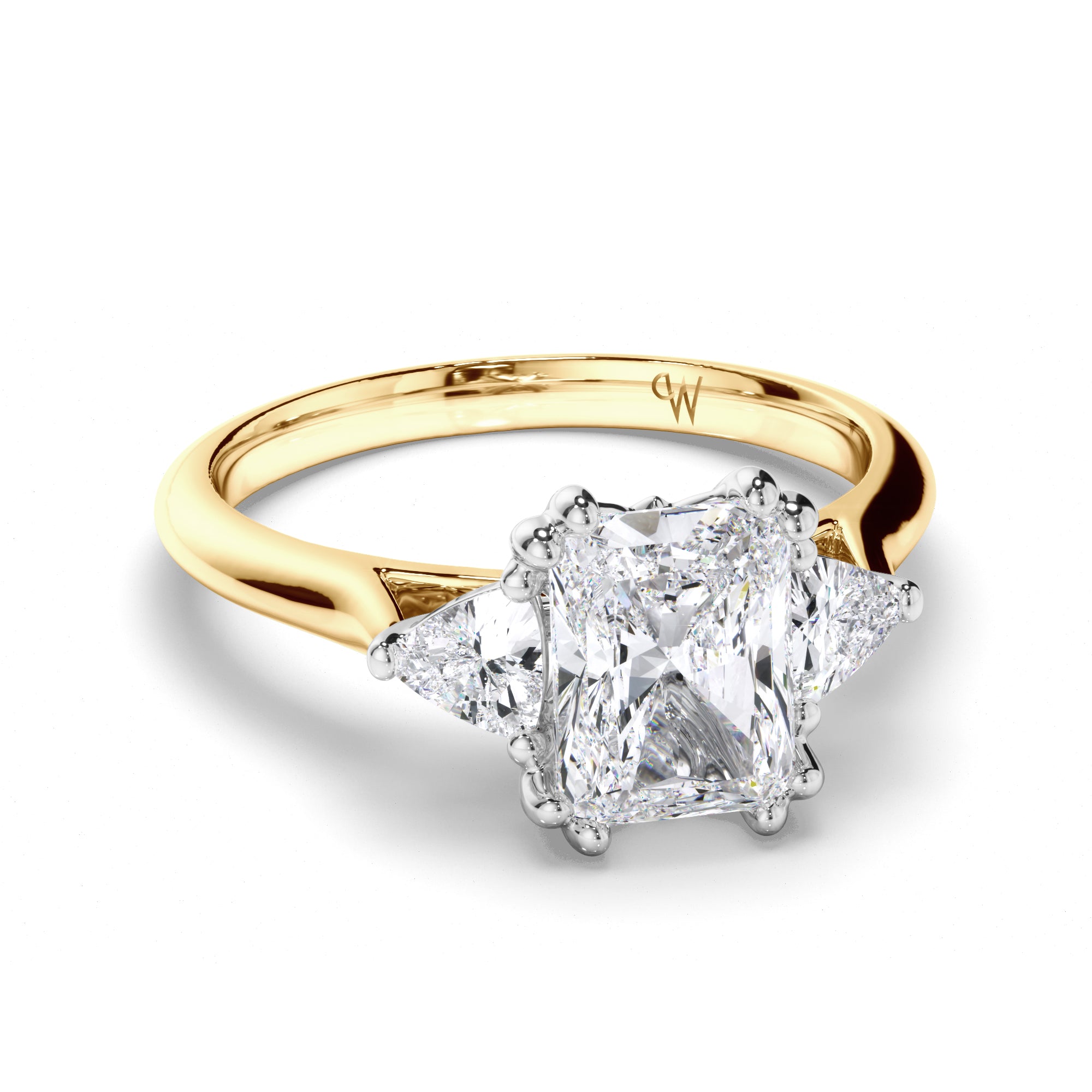 Radiant Diamond Trilogy Engagement Ring with Trilliant Sides