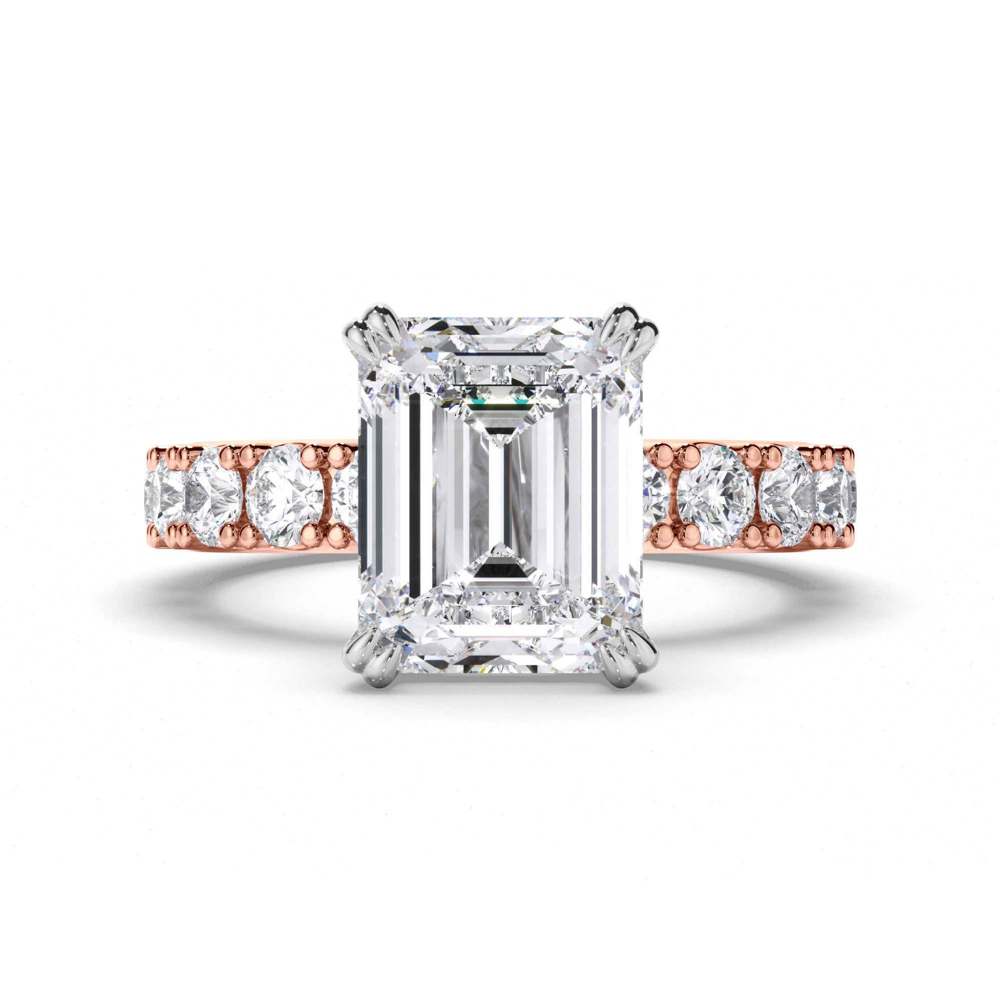 Emerald Cut Diamond Engagement ring with Cut Claw Diamond Band