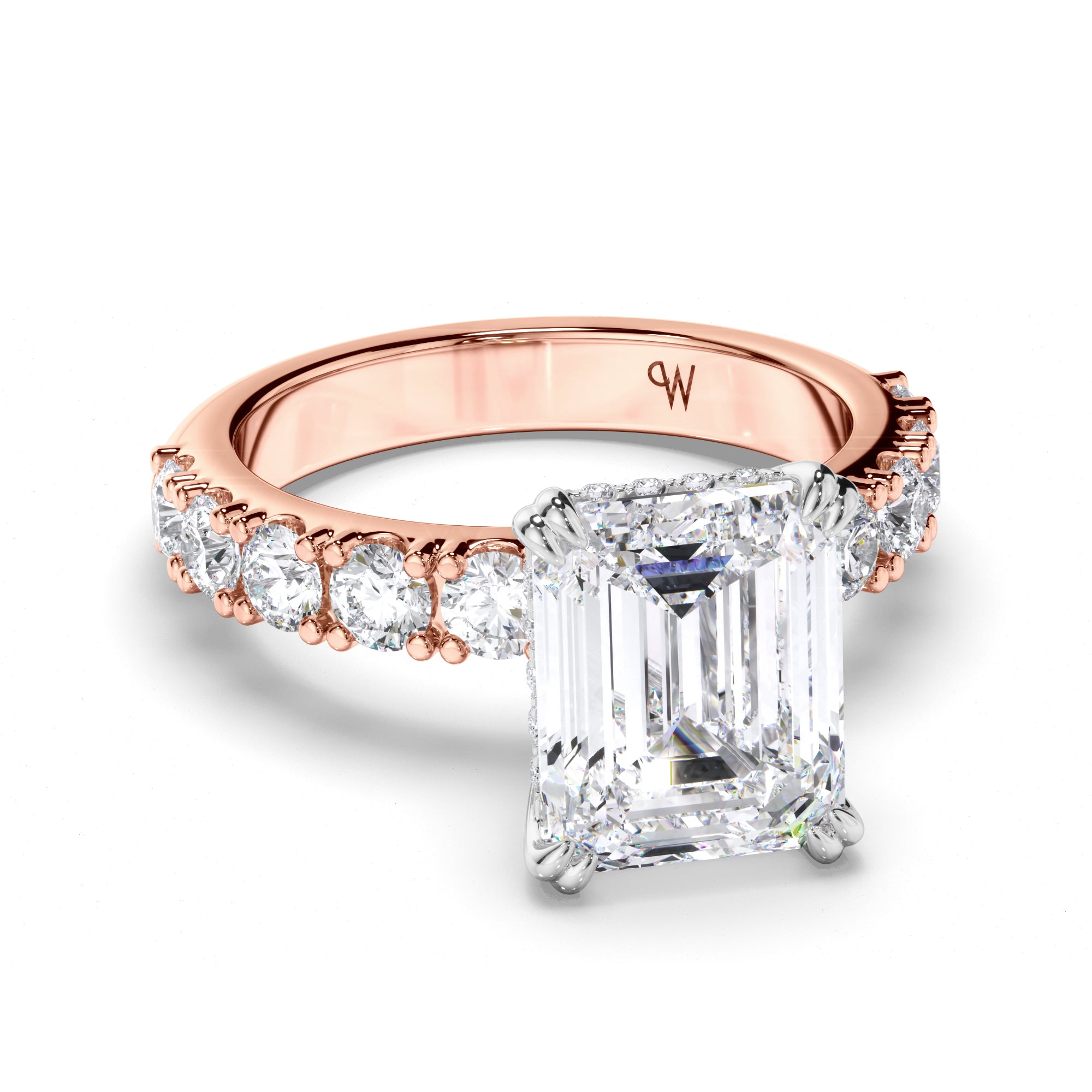 Emerald Cut Diamond Engagement ring with Cut Claw Diamond Band