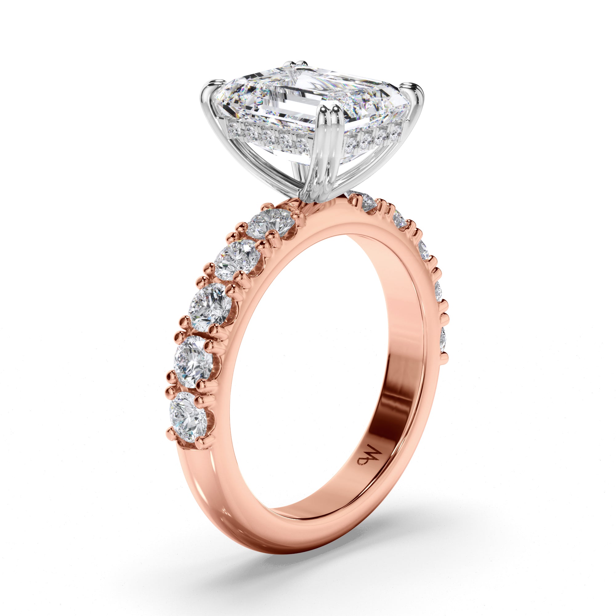 Emerald Cut Diamond Engagement ring with Cut Claw Diamond Band