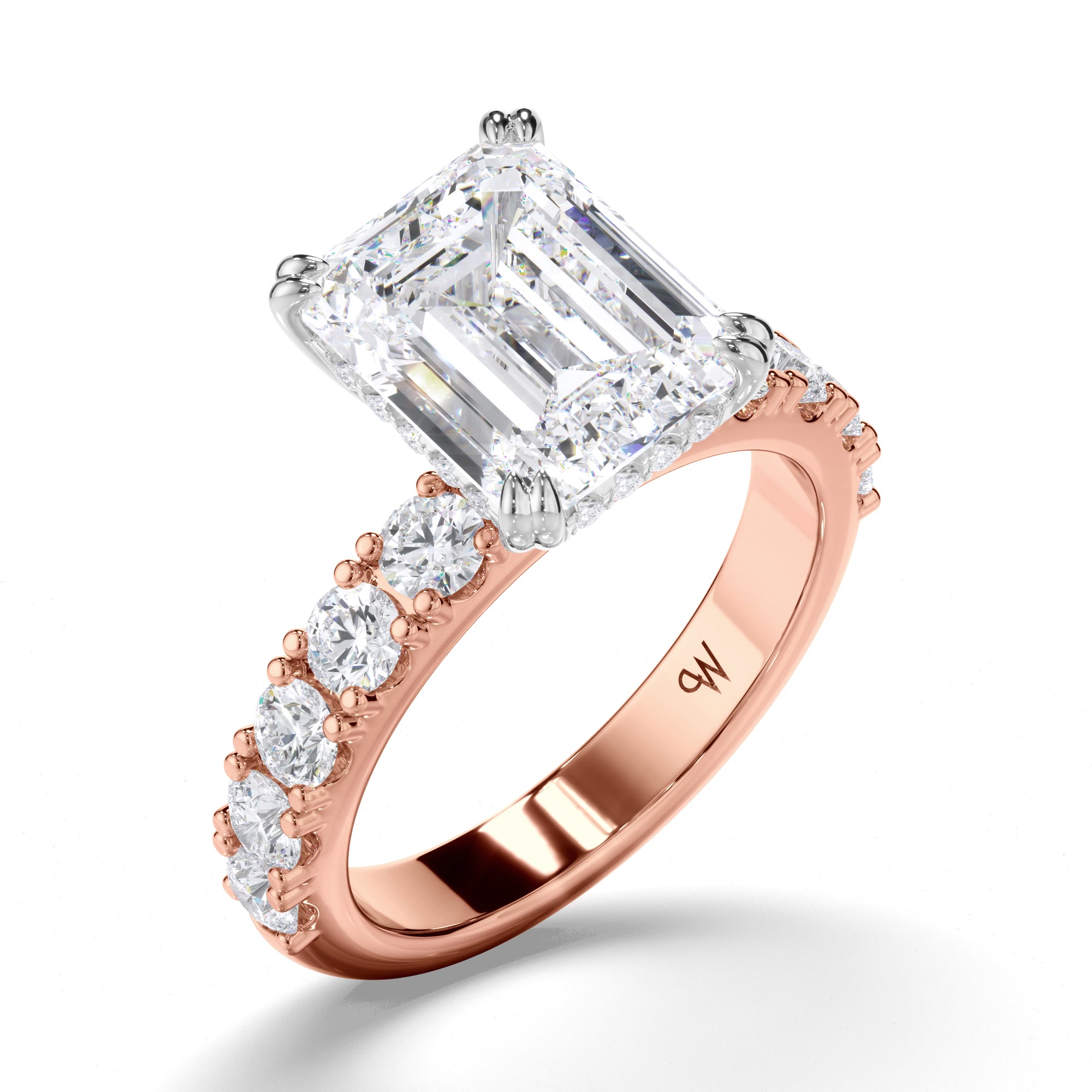 Emerald Cut Diamond Engagement ring with Cut Claw Diamond Band