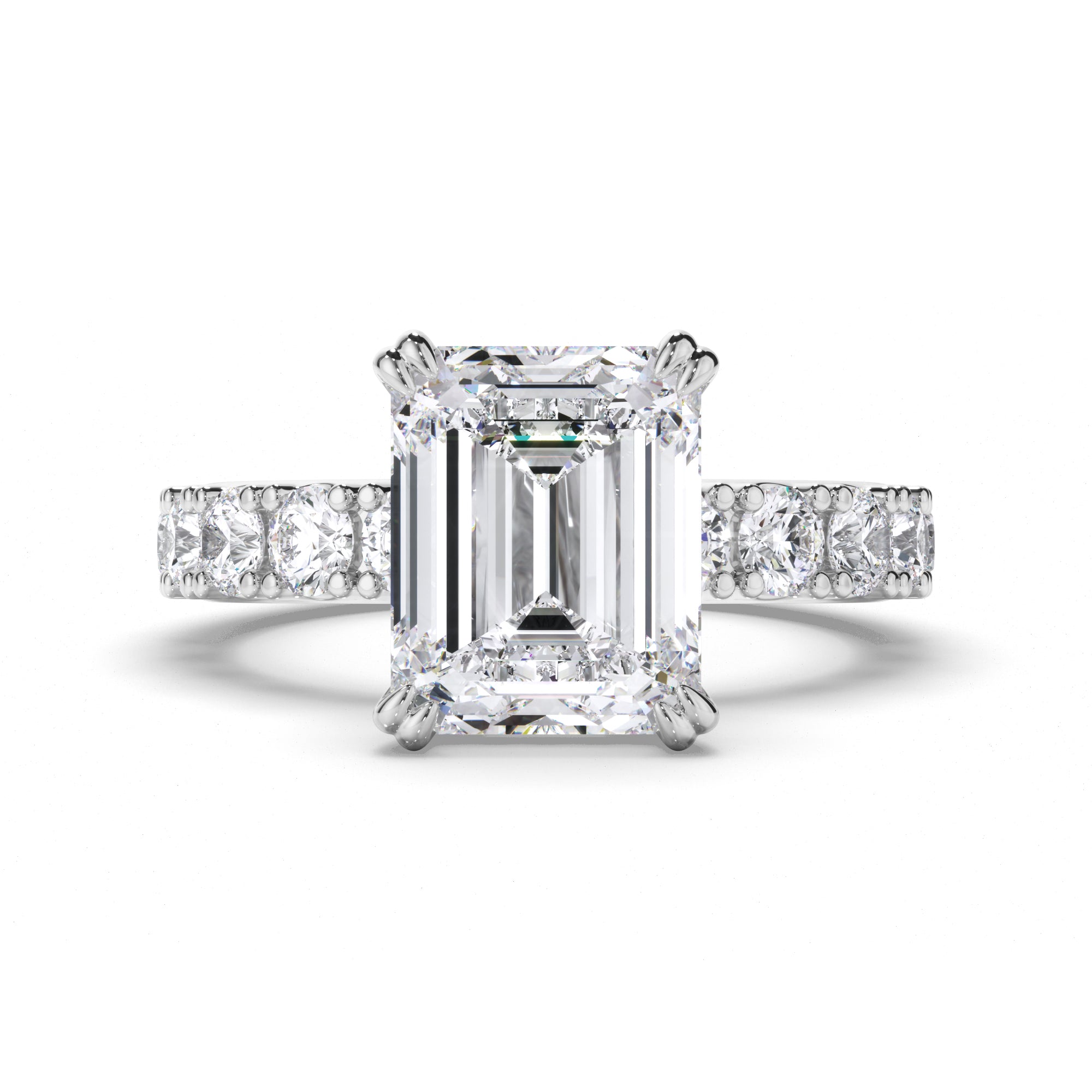 Emerald Cut Diamond Engagement ring with Cut Claw Diamond Band