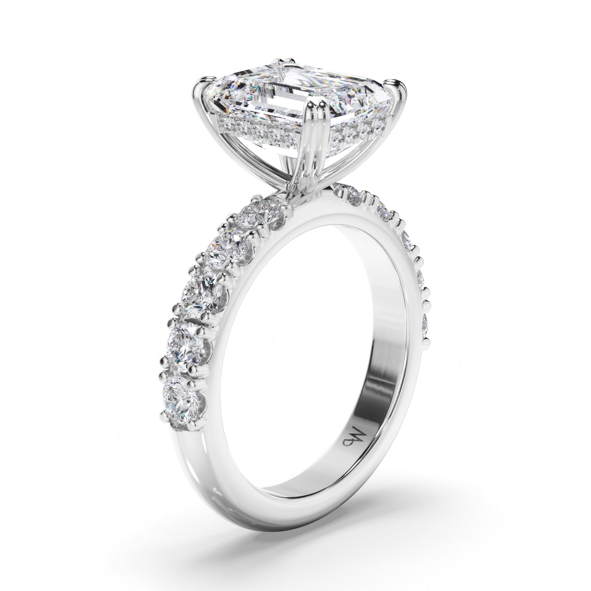Emerald Cut Diamond Engagement ring with Cut Claw Diamond Band