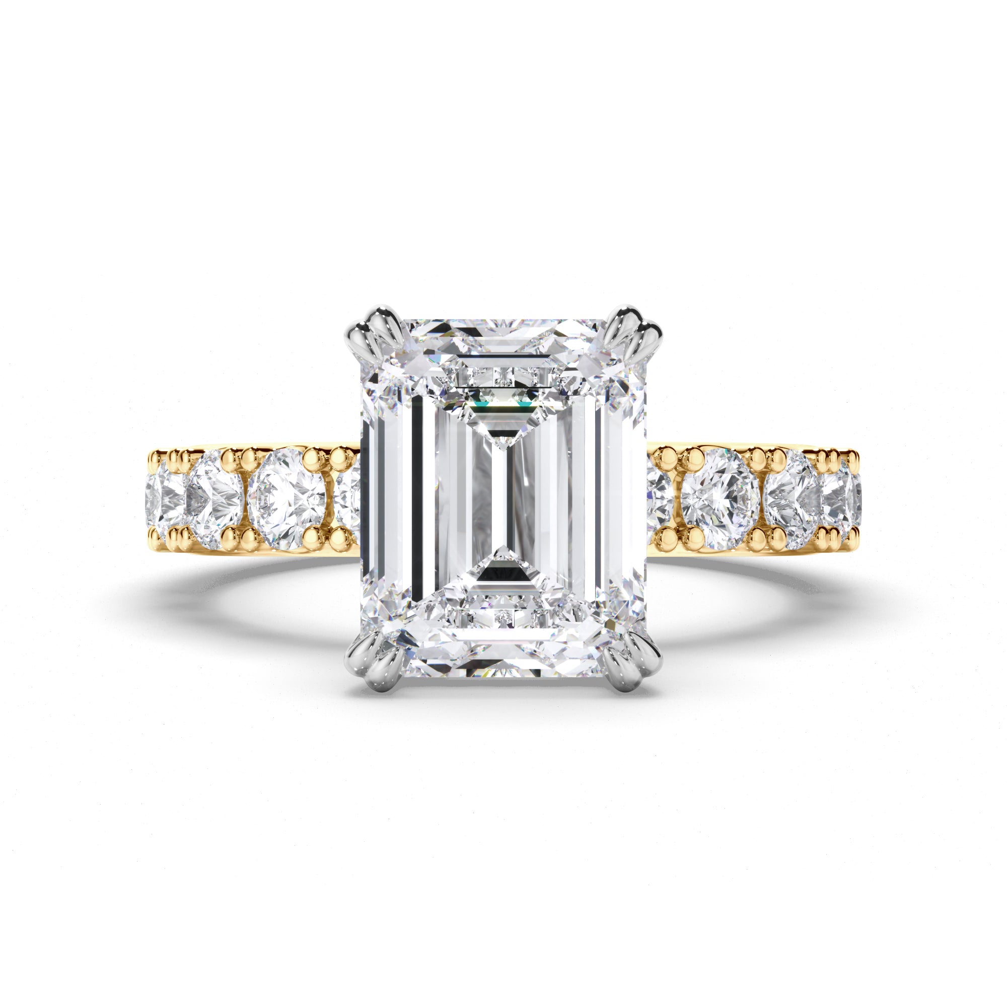 Emerald Cut Diamond Engagement ring with Cut Claw Diamond Band