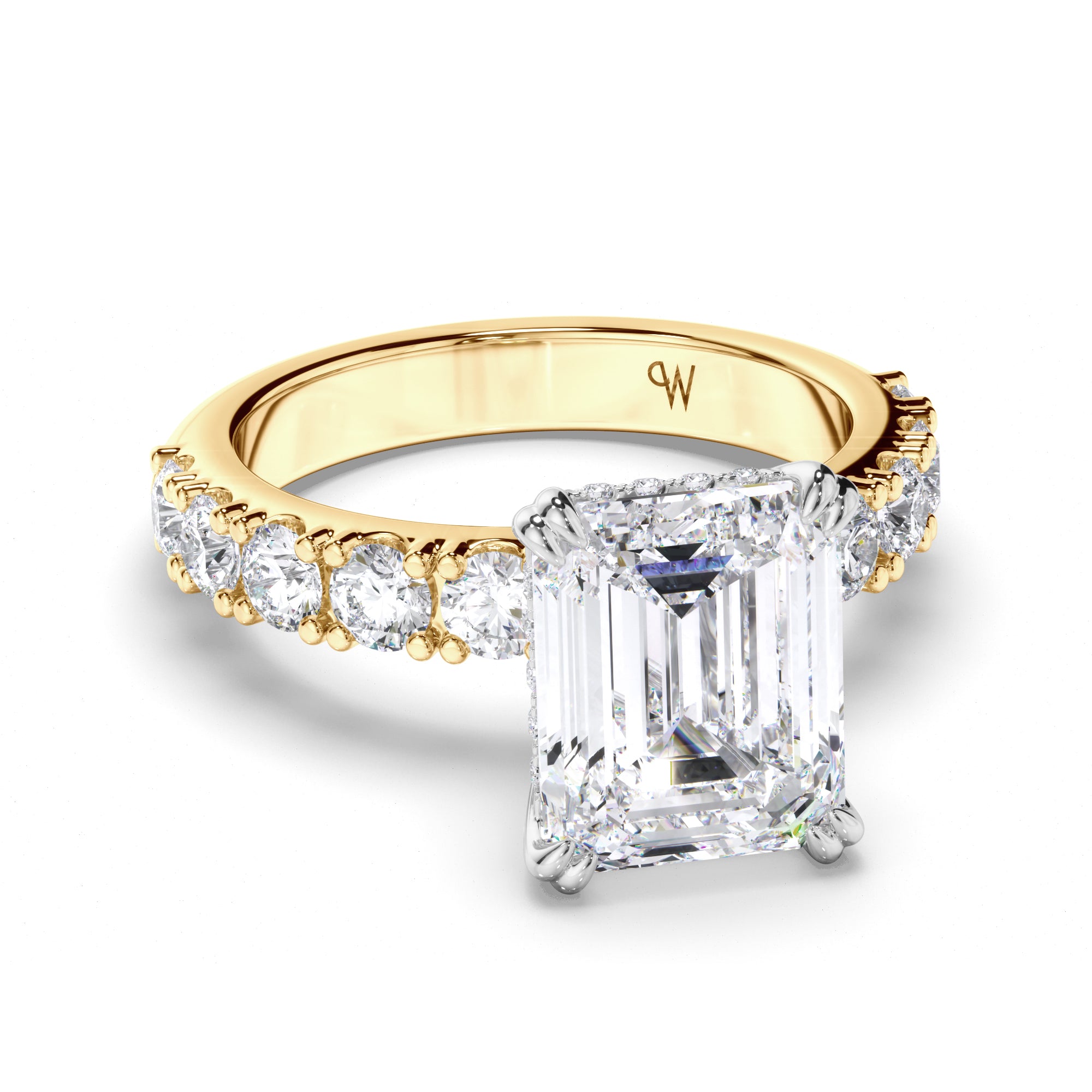 Emerald Cut Diamond Engagement ring with Cut Claw Diamond Band