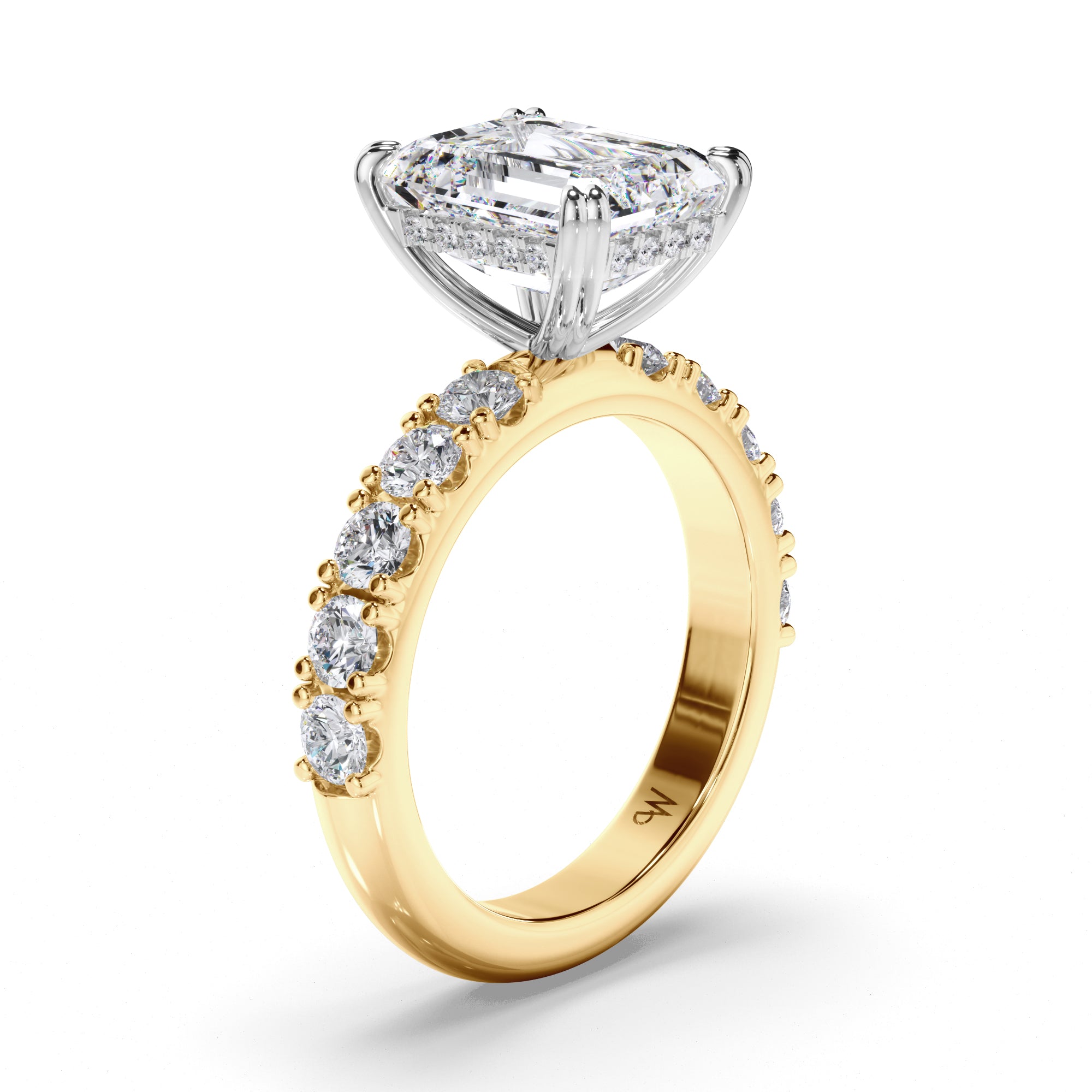 Emerald Cut Diamond Engagement ring with Cut Claw Diamond Band
