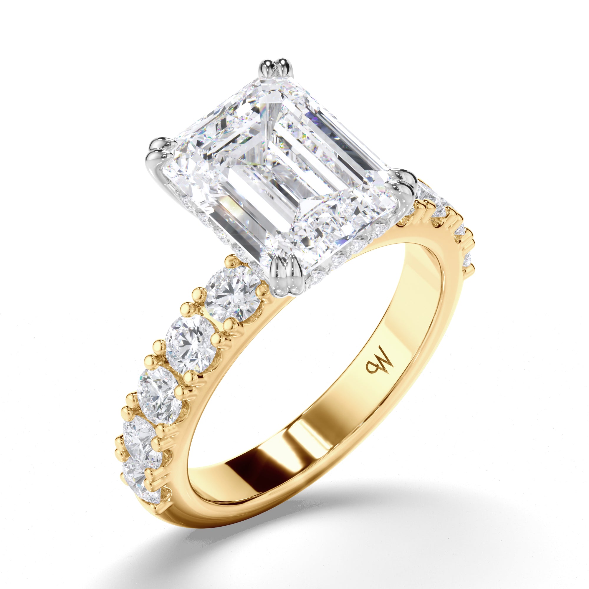 Emerald Cut Diamond Engagement ring with Cut Claw Diamond Band