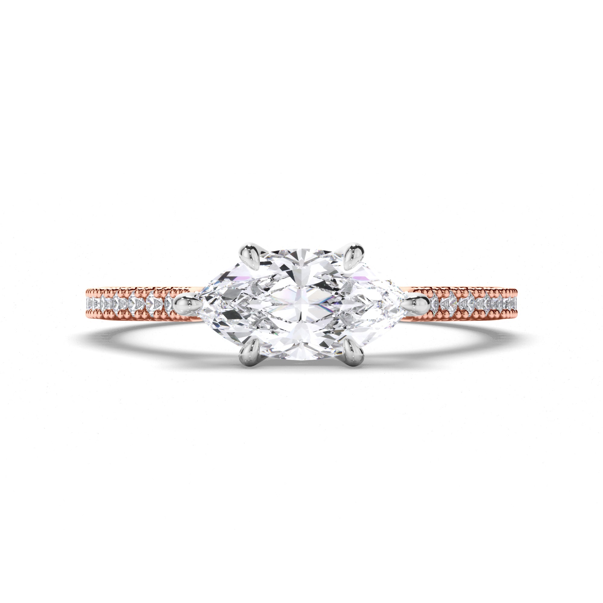 Marquise Diamond Engagement Ring with Cut Claw Diamond Band