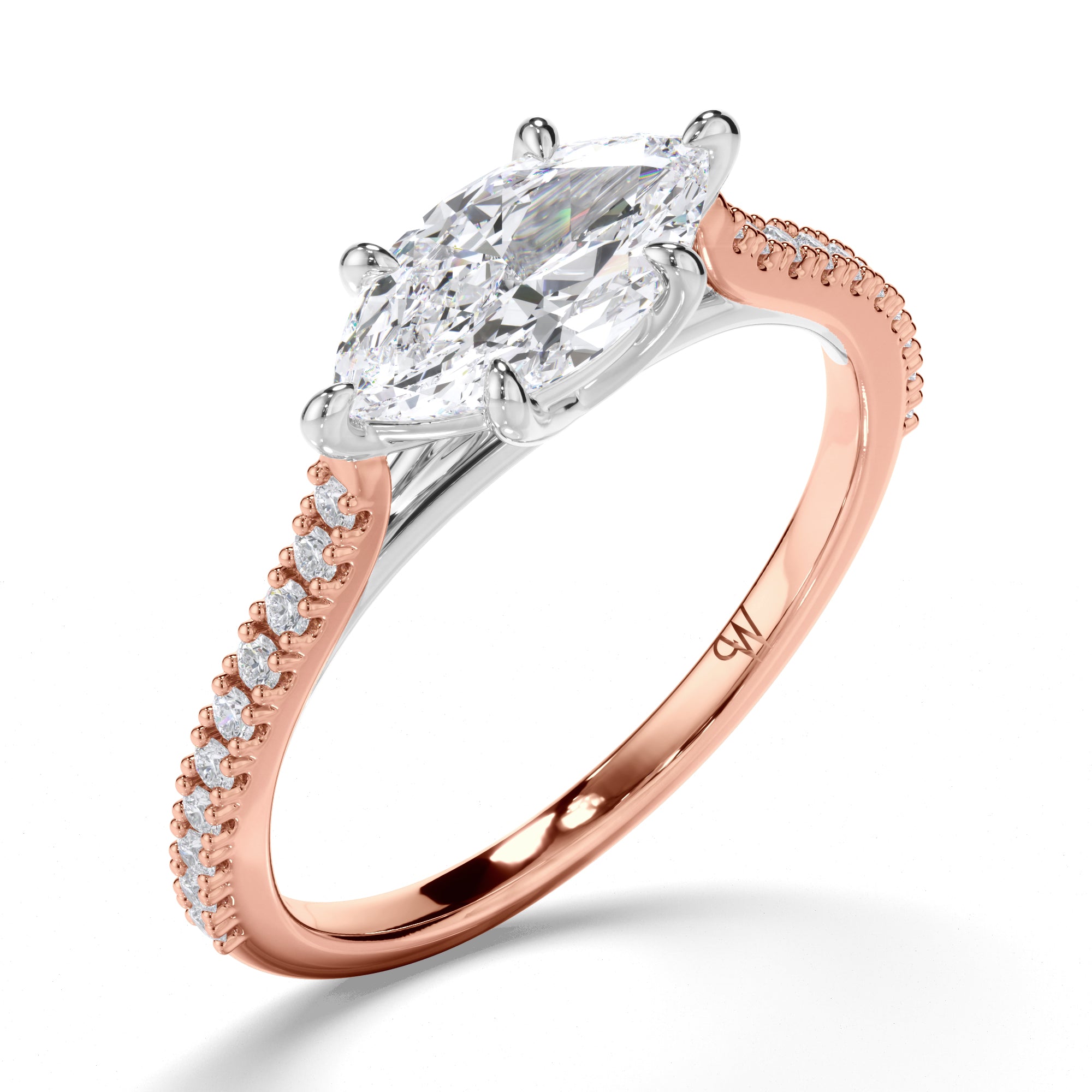 Marquise Diamond Engagement Ring with Cut Claw Diamond Band