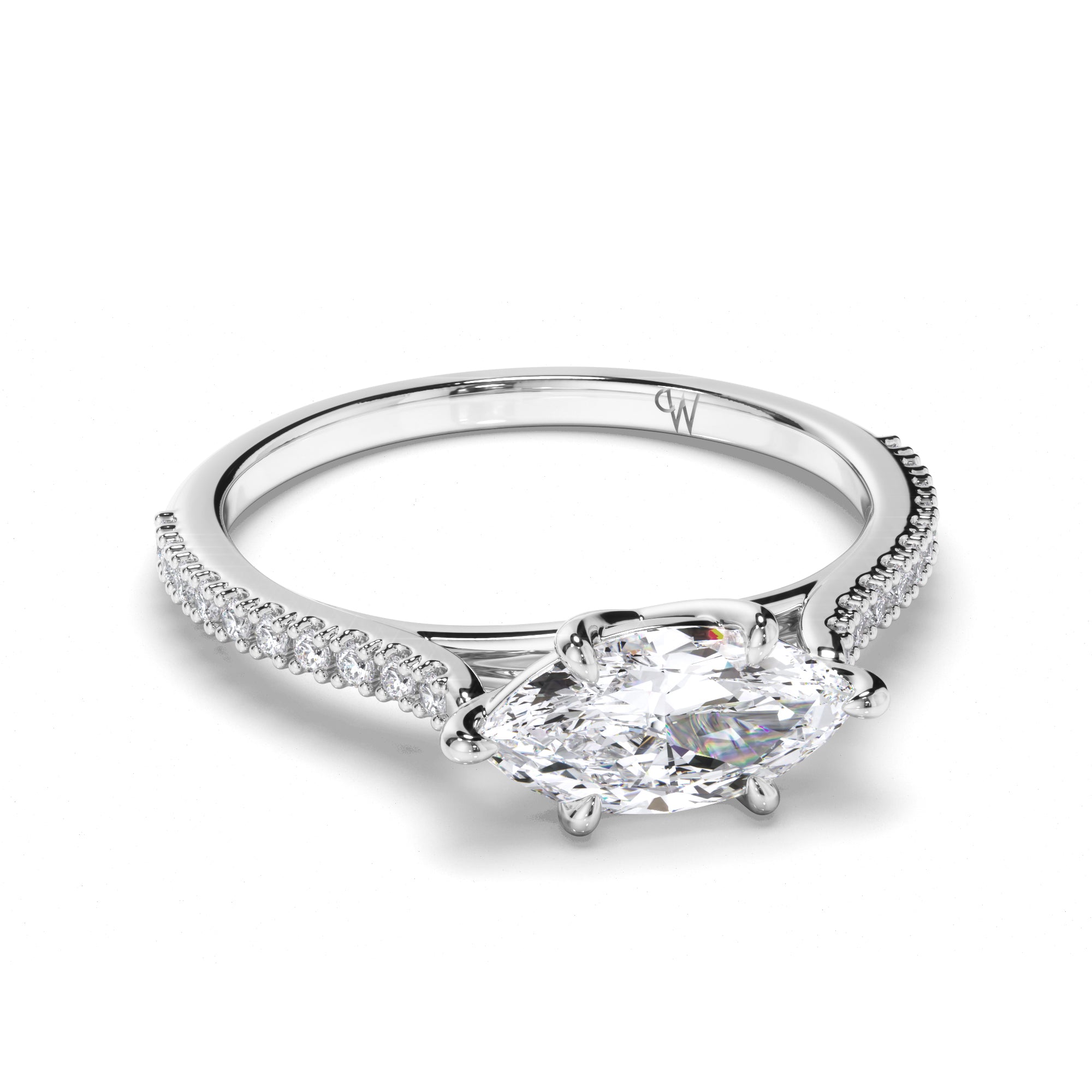 Marquise Diamond Engagement Ring with Cut Claw Diamond Band